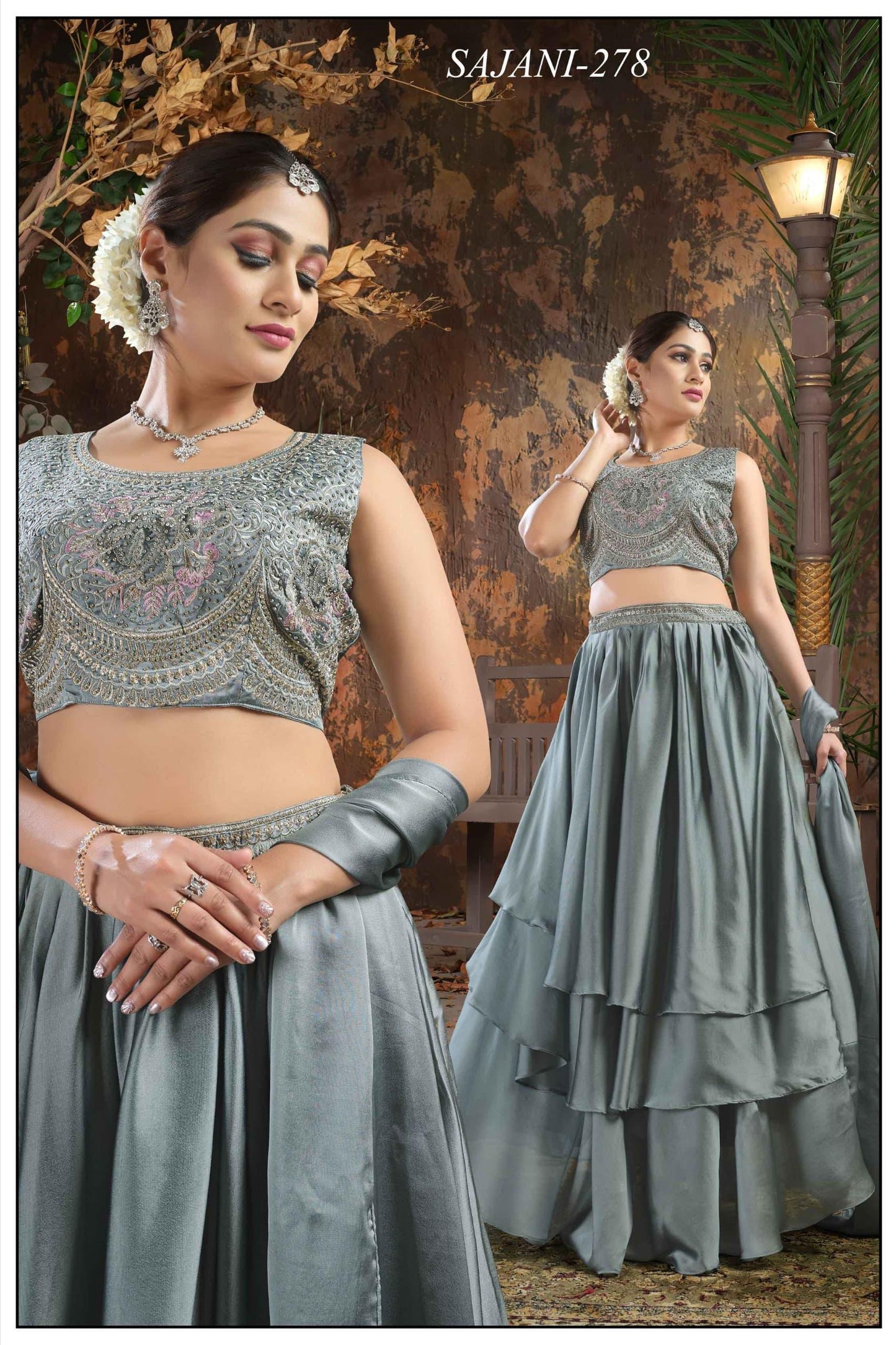 Silver Beauty Full embroidery top and triple flared Skirt Dress