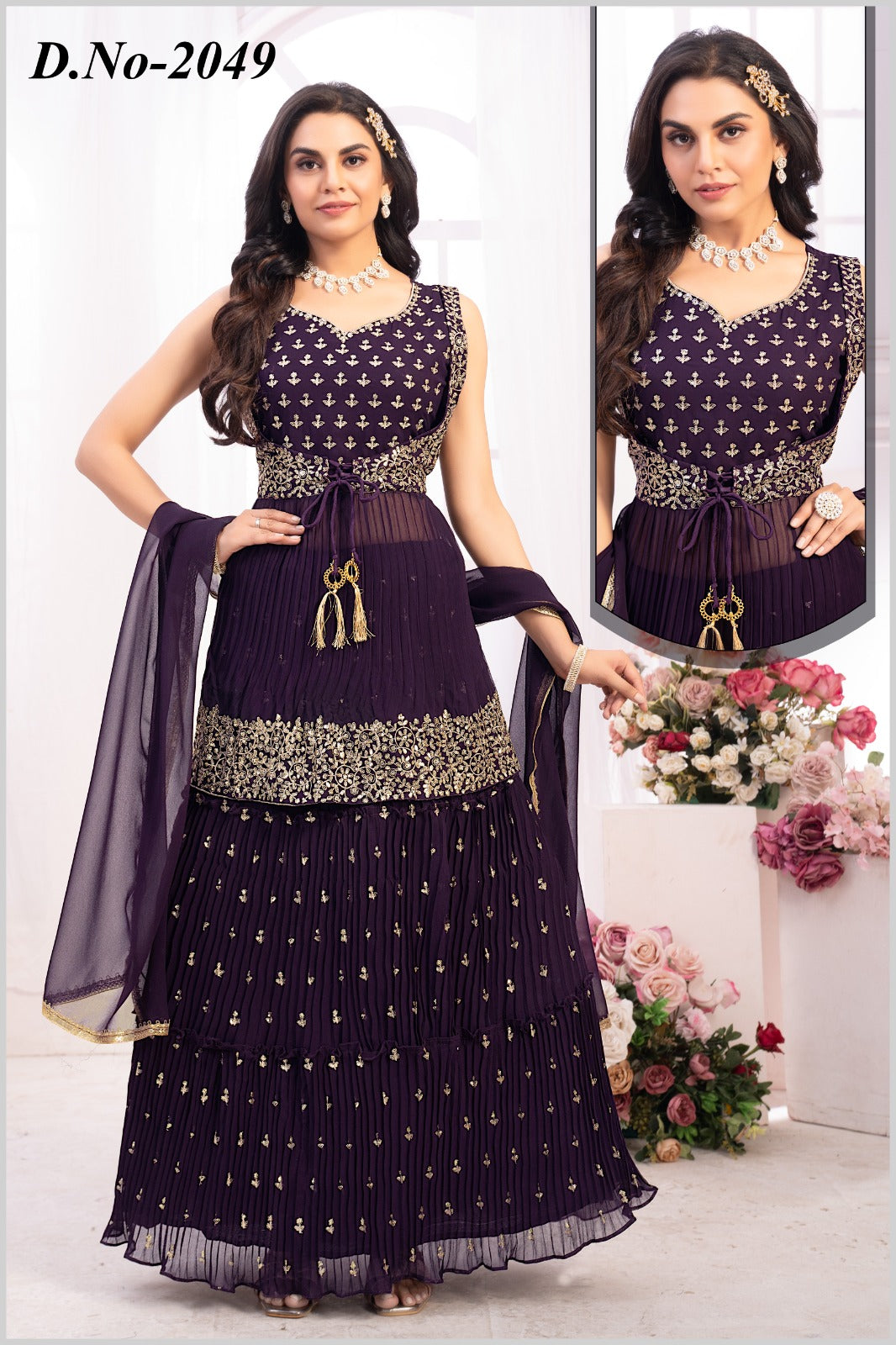 Georgette Full Work Peplum Short Kurti with Embroidered Skirt and Dupatta