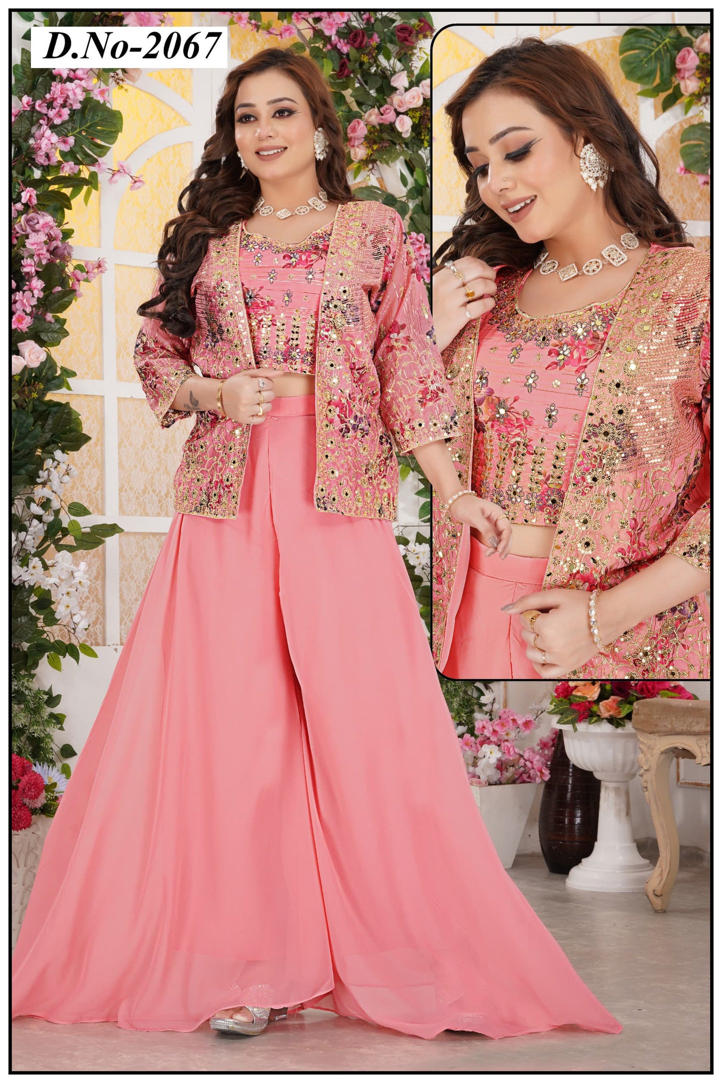 Shrug Pattern printed embroidery party wear set