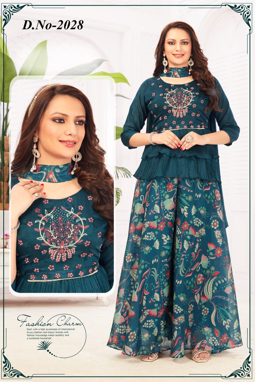 Fancy Paplum Kurti Printed plazo Party wear