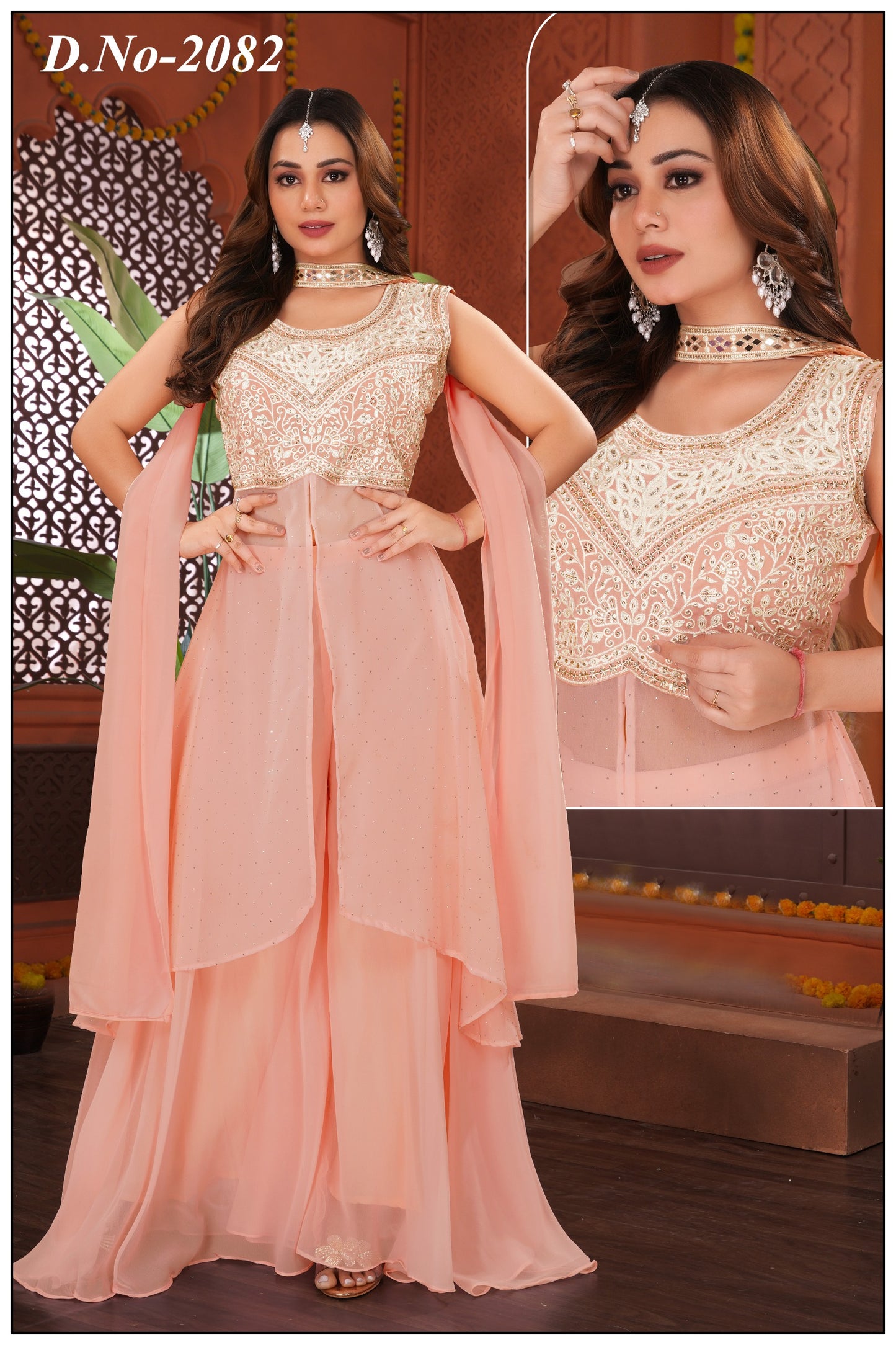 Elegant Georgett Front Cut Siroski Party set