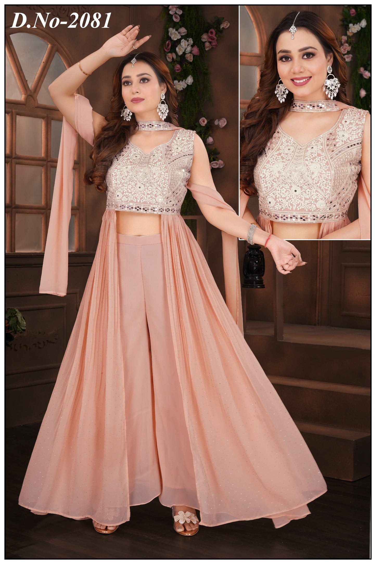 Georgett Crop top with flare plazo and dupatta