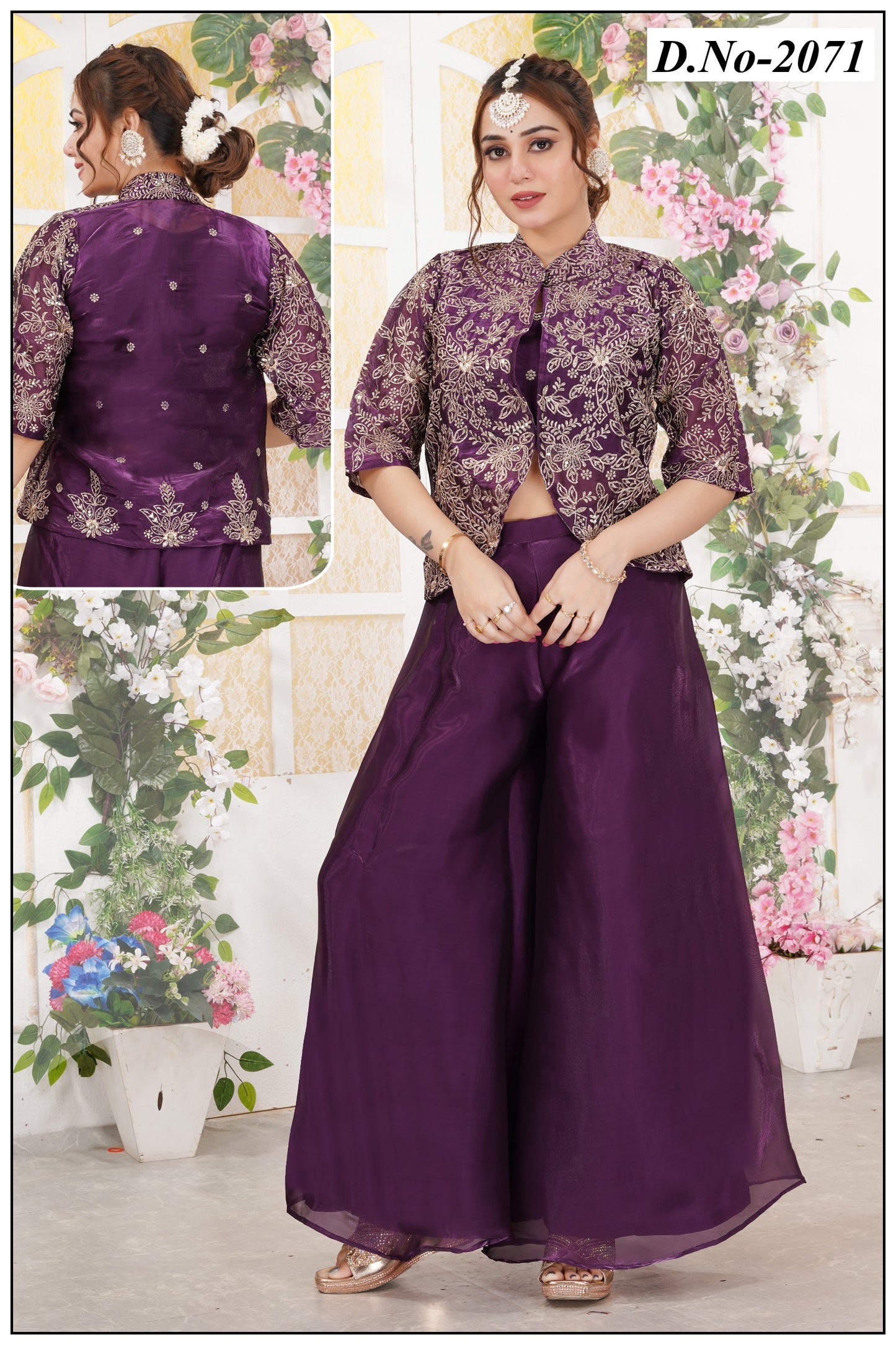 Fancy Emb. Shrug, blouse and plazo