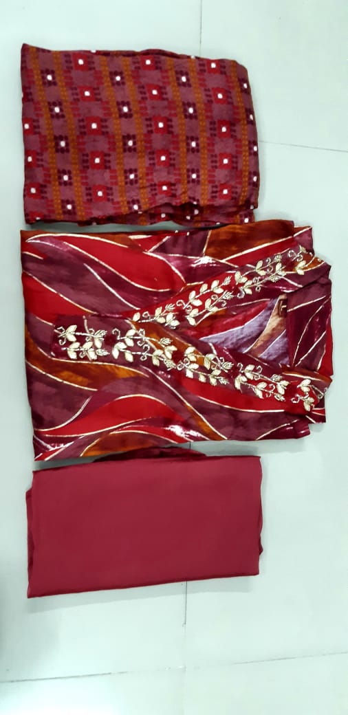 Premium V-neck Leaf work Rayon 3pc