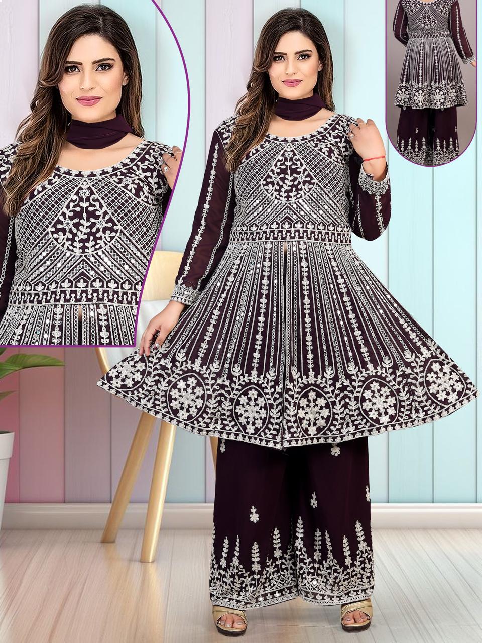 Beautiful Paplum 3pc set All Over White Thread Work