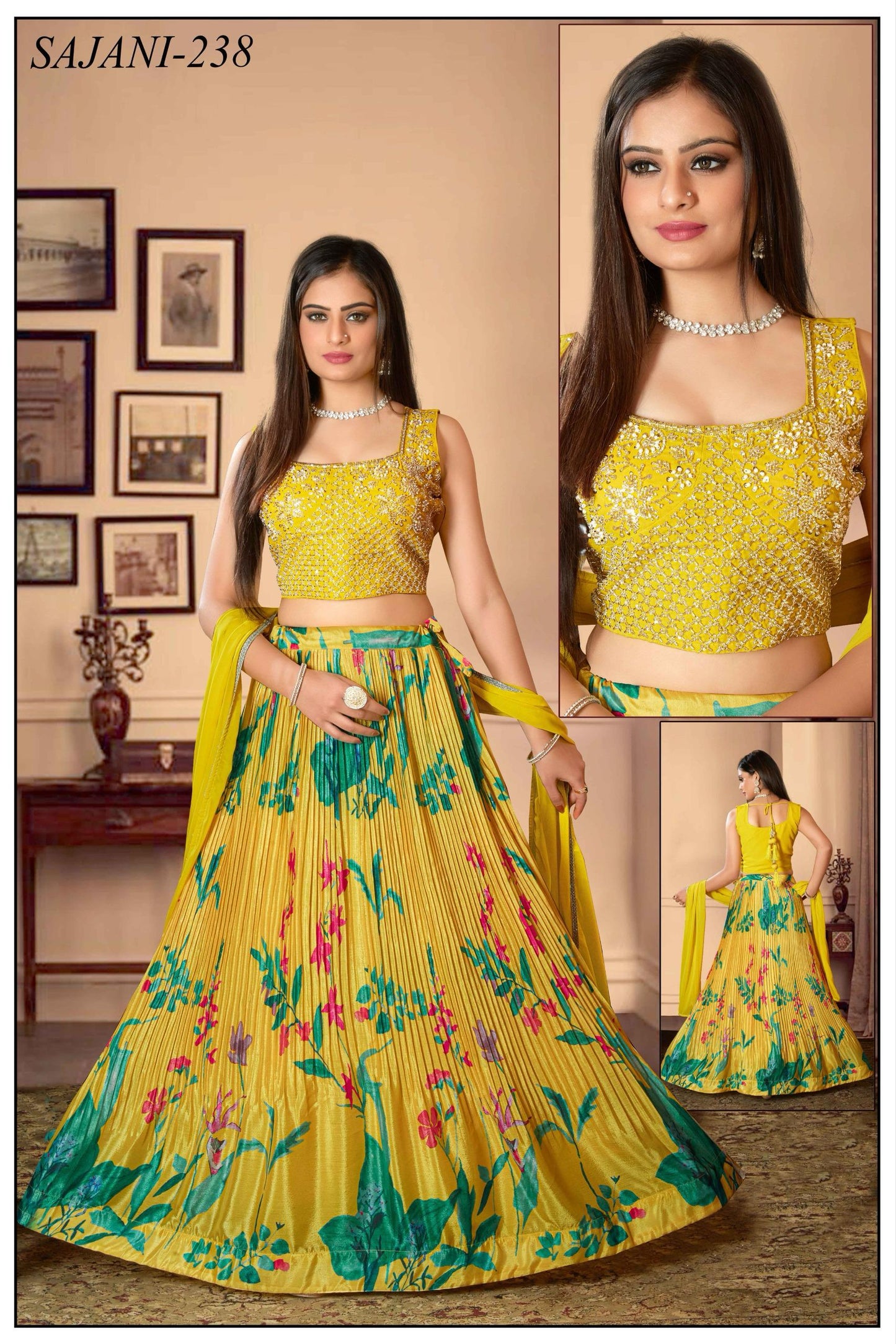 Yellow Forest - Saras Blouse And Gherdar Skirt And plain Chunni