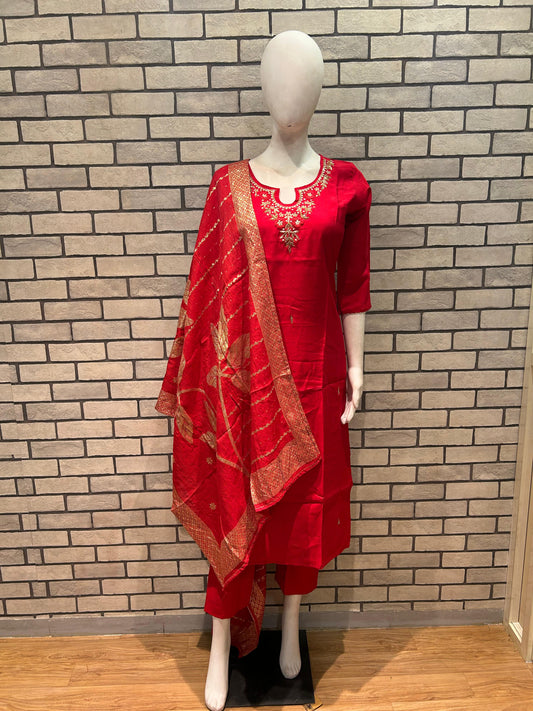 Roman Silk Handwork 3pc with jacquard Dupatta