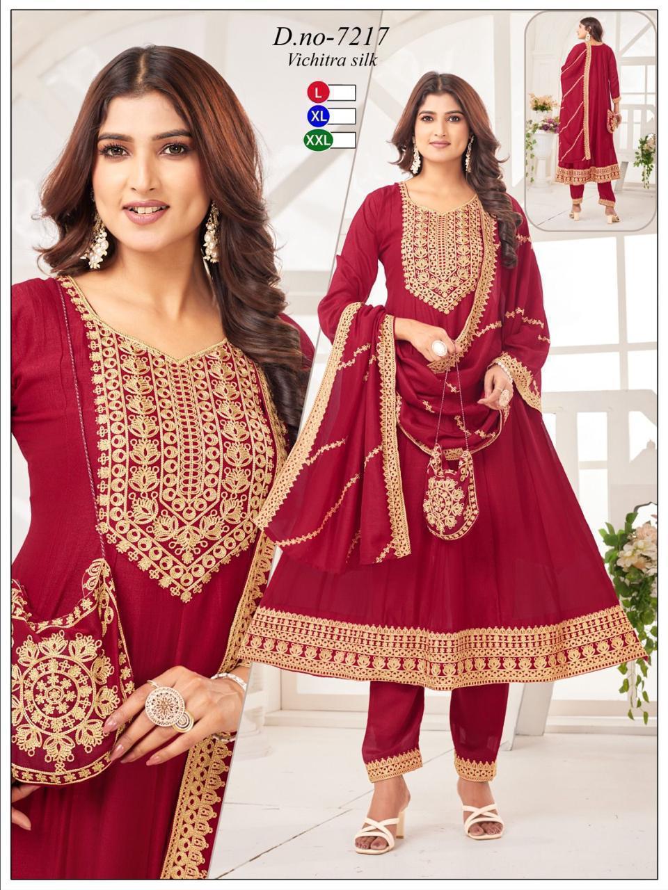 Vichitra Silk Frock 3pc With Handbag