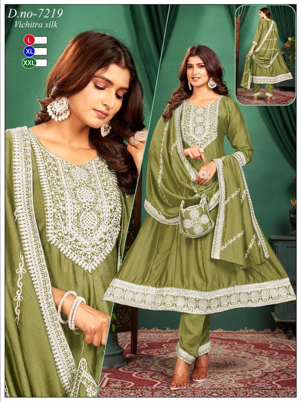 Vichitra Silk Frock 3pc With Handbag