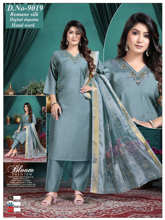 Elegant Handwork Kurti Digital Print Dupatta Suit Set