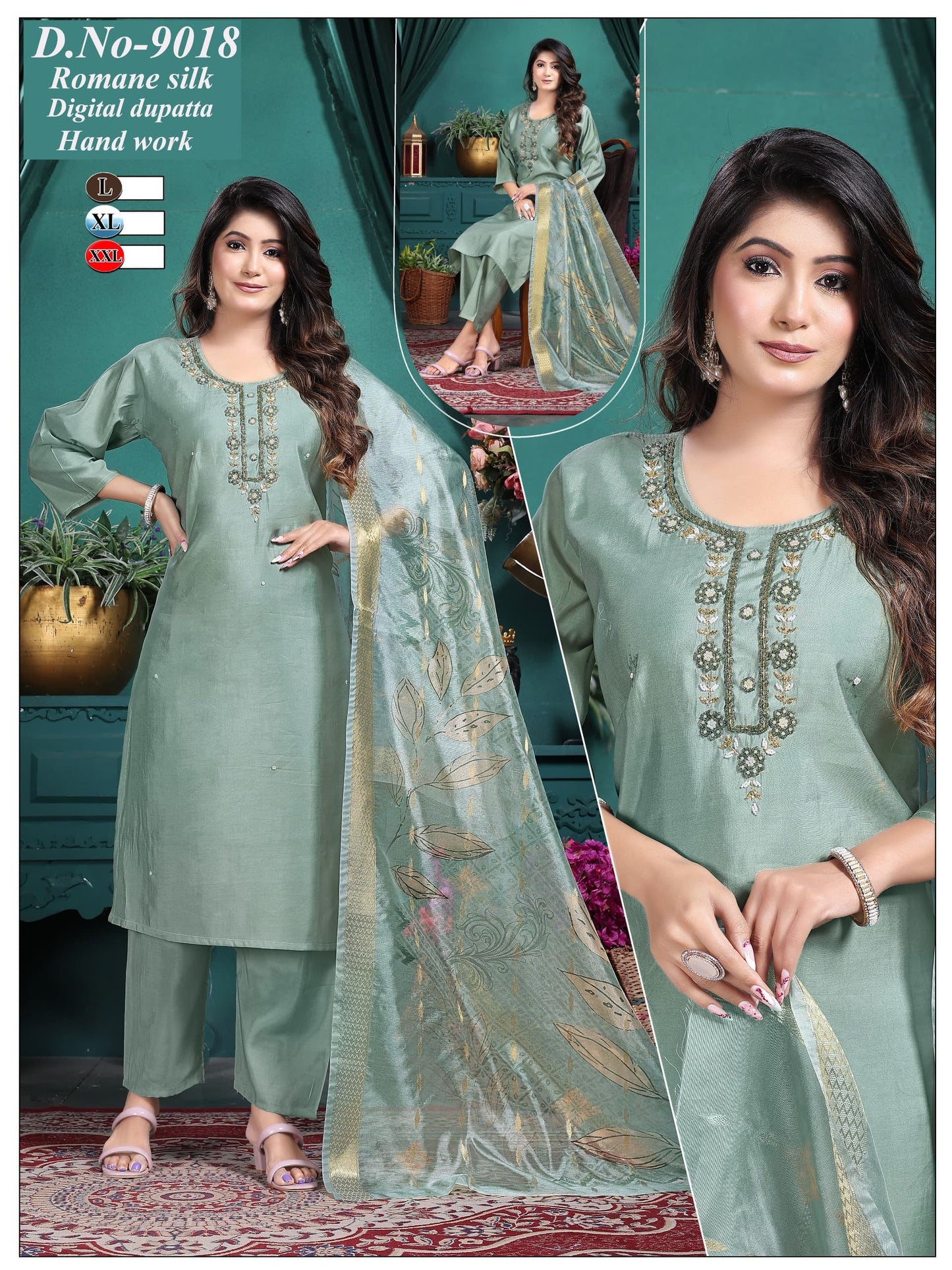 Elegant Handwork Kurti Digital Print Dupatta Suit Set