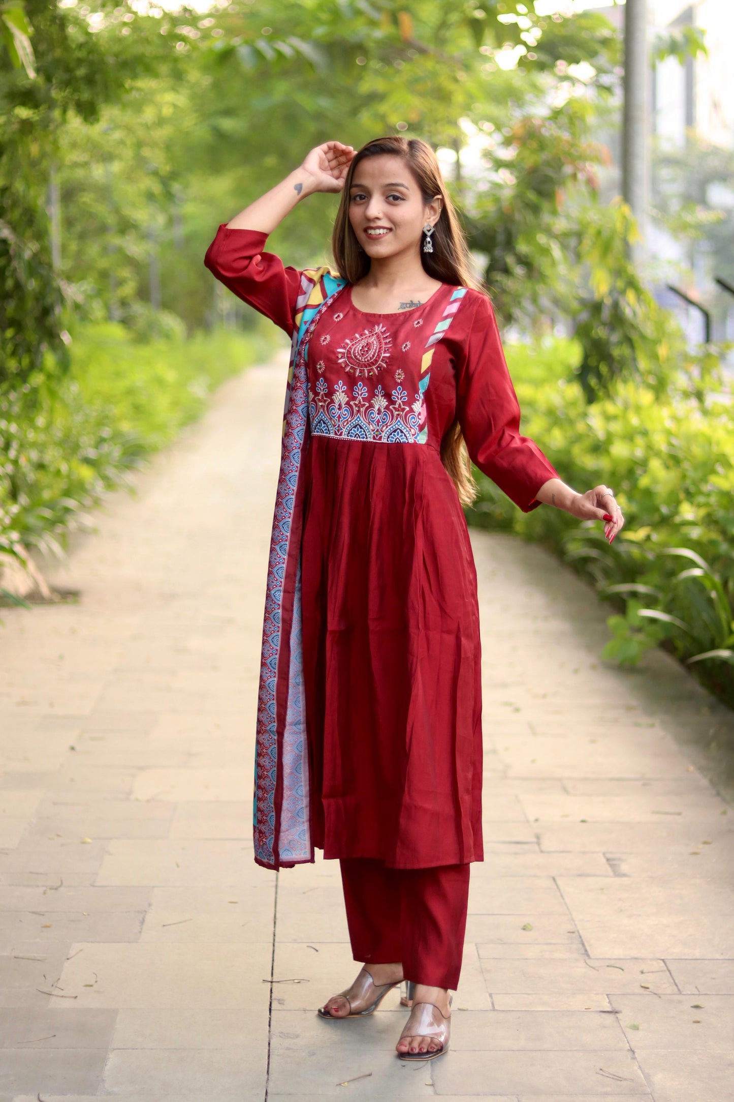 Roman Silk Ghera Kurta Set printed designer set