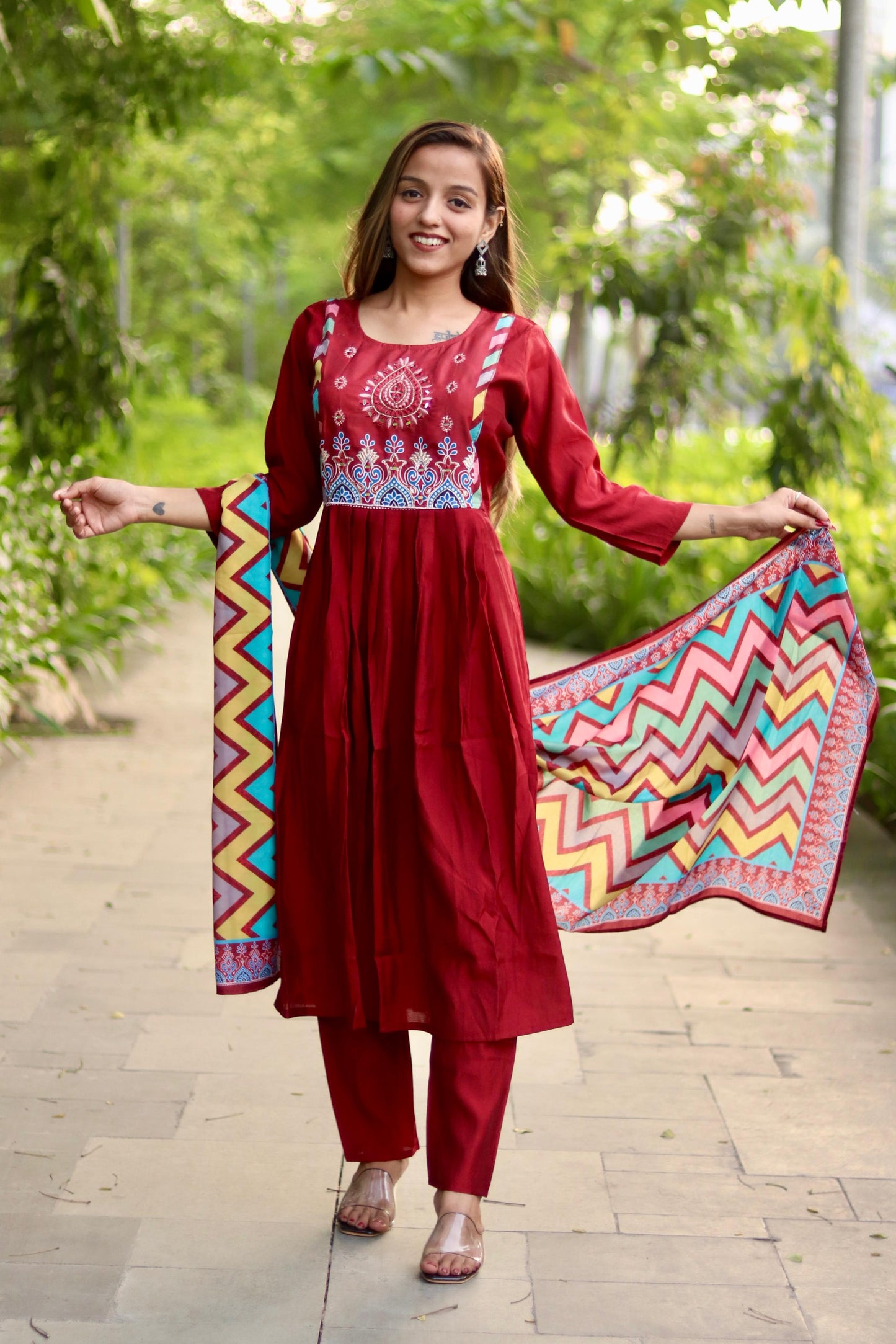 Roman Silk Ghera Kurta Set printed designer set