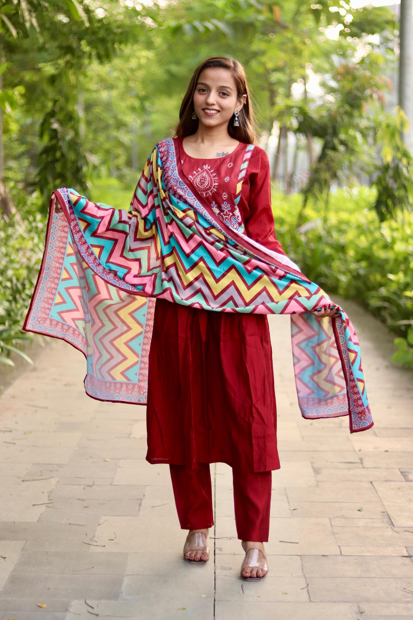 Roman Silk Ghera Kurta Set printed designer set