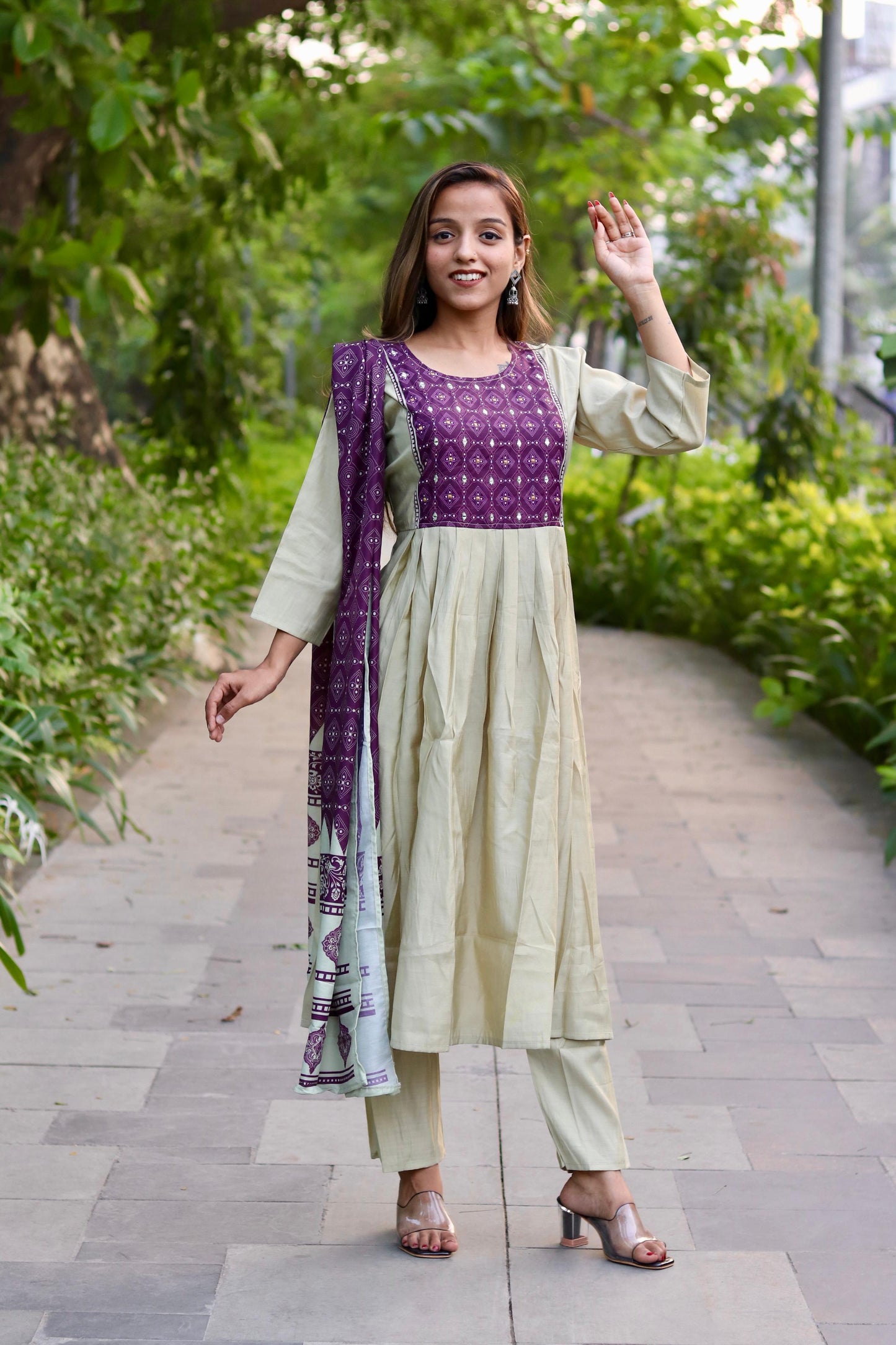 Roman Silk Ghera Kurta Set printed designer set