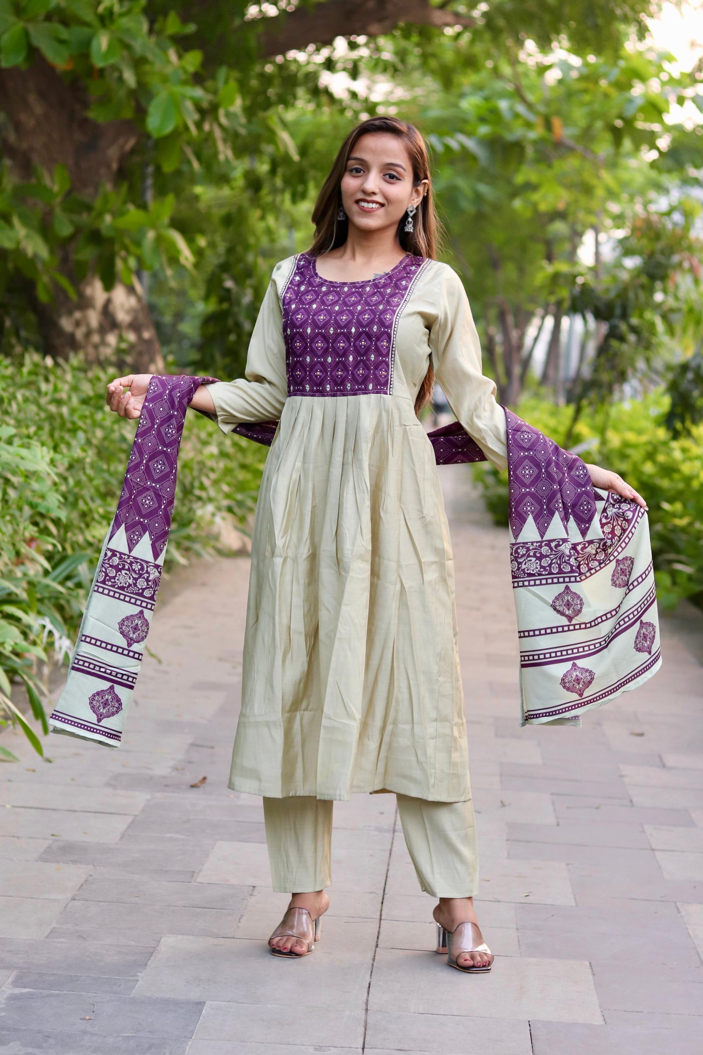 Roman Silk Ghera Kurta Set printed designer set