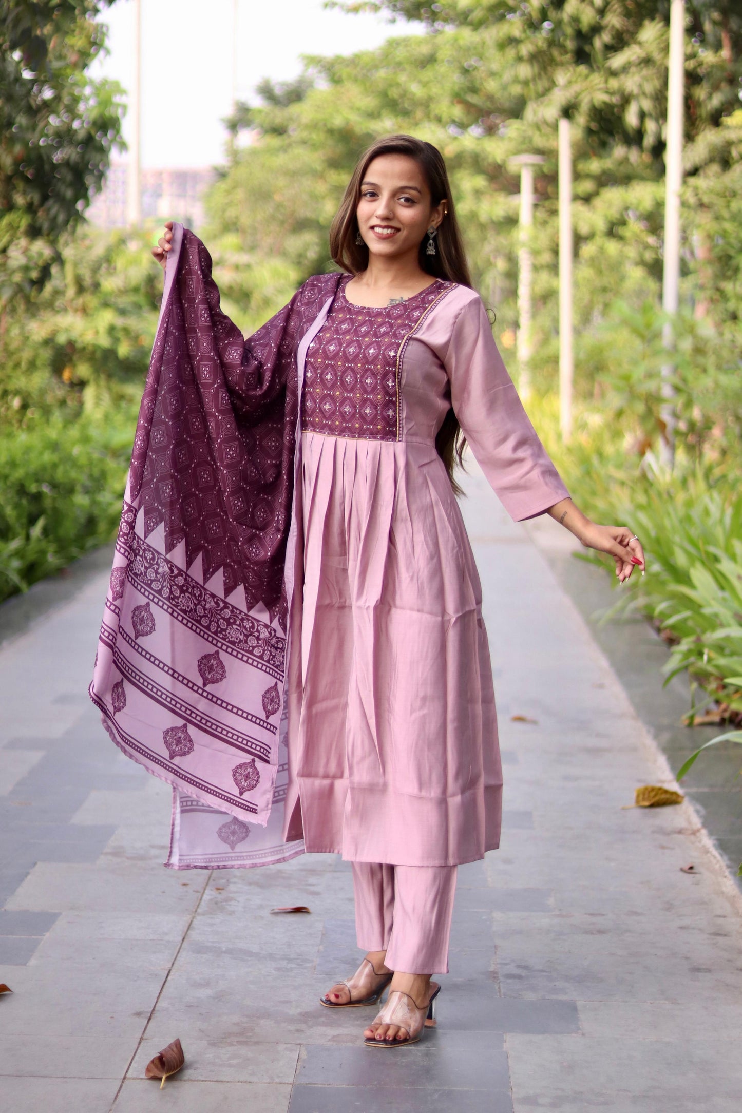Roman Silk Ghera Kurta Set printed designer set