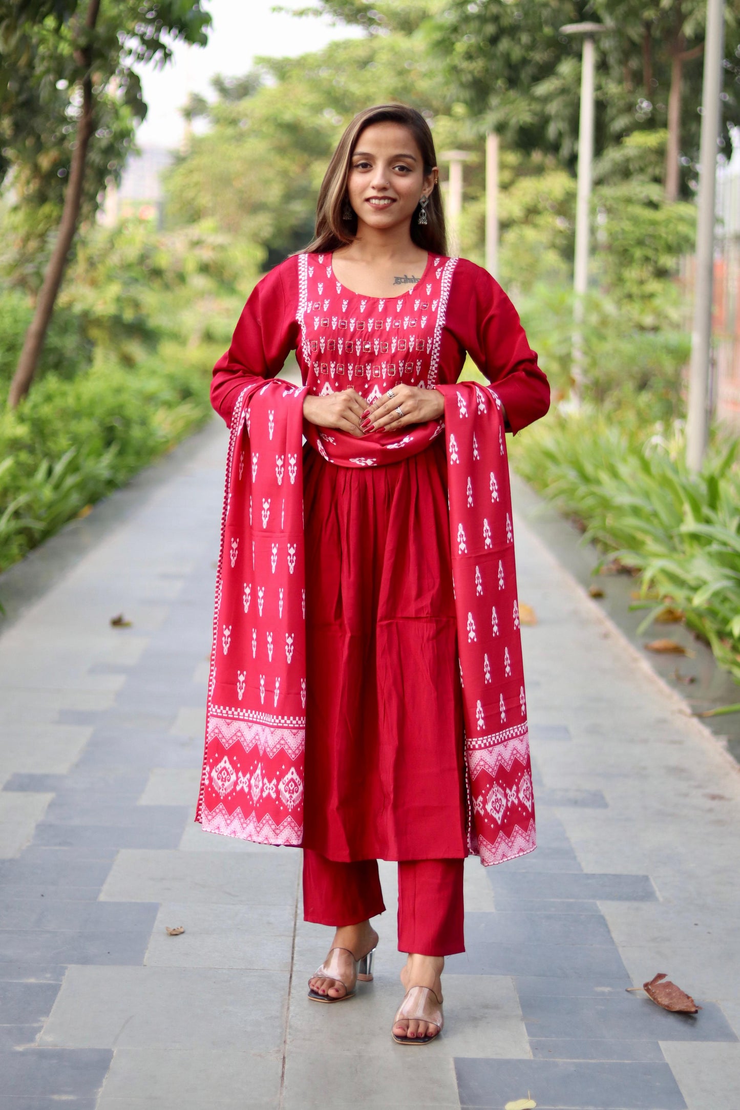 Roman Silk Ghera Kurta Set printed designer set