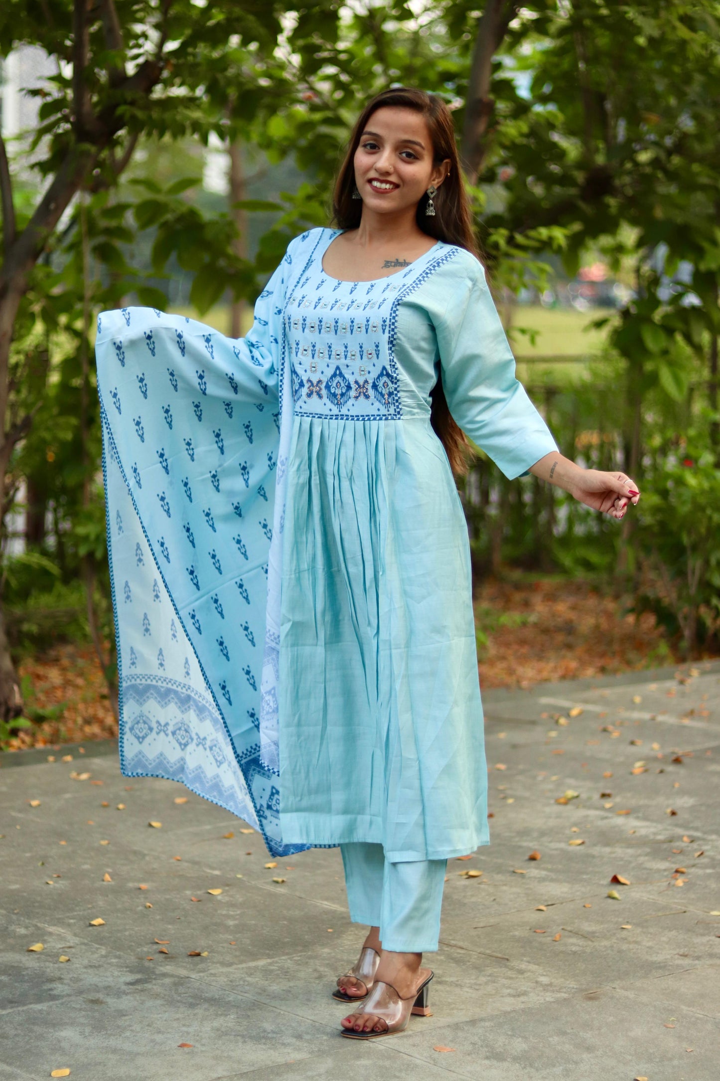 Roman Silk Ghera Kurta Set printed designer set