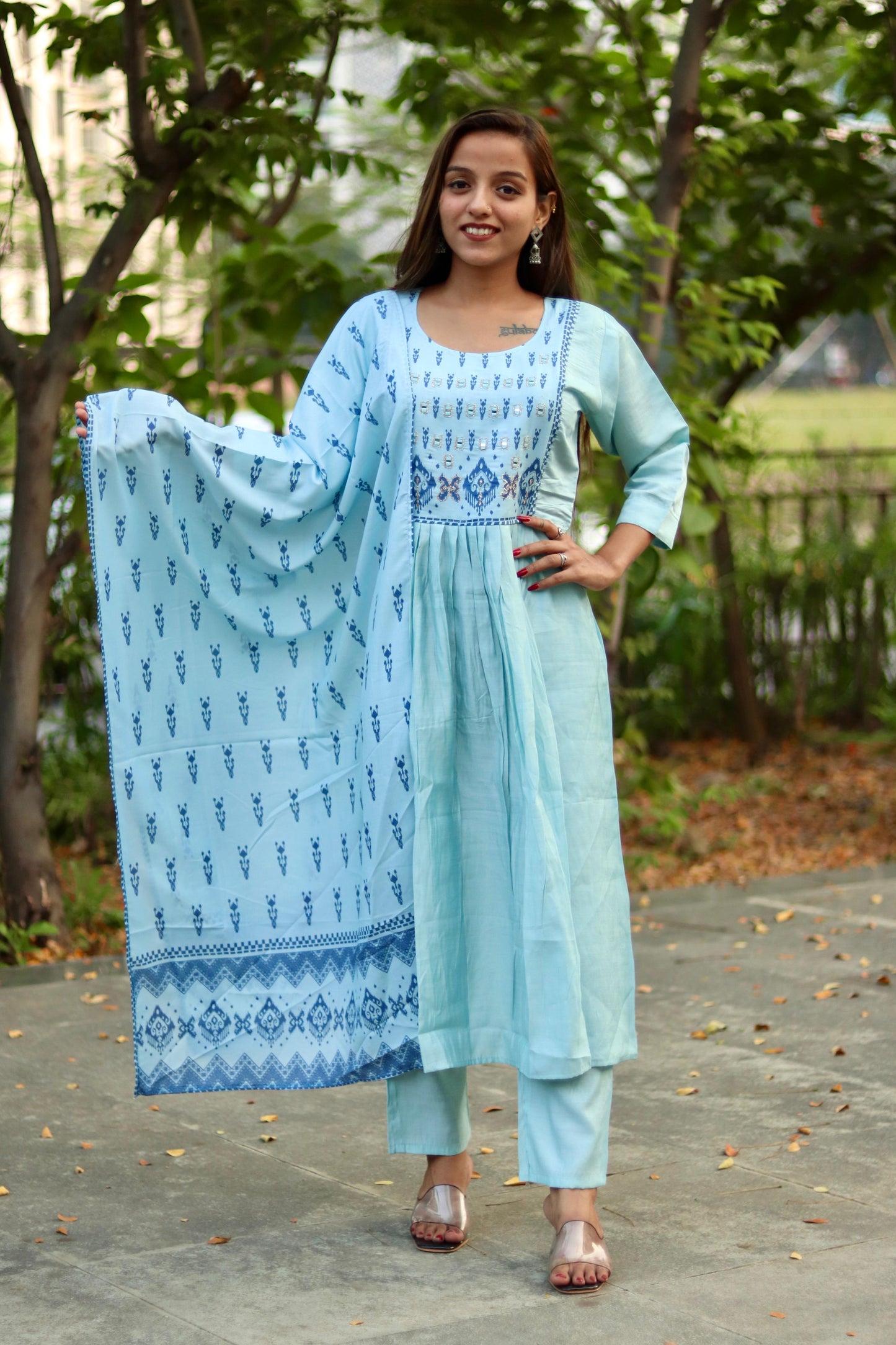 Roman Silk Ghera Kurta Set printed designer set