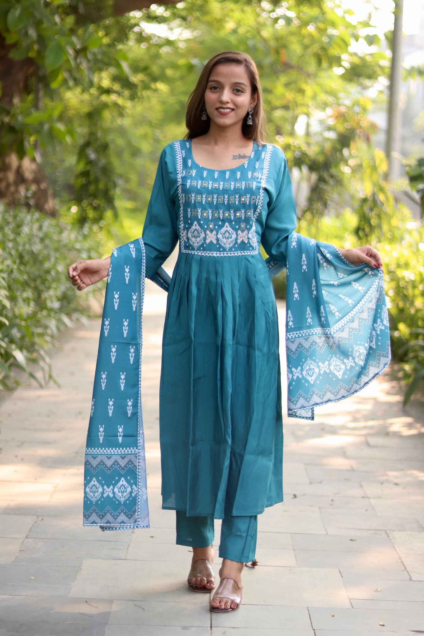 Roman Silk Ghera Kurta Set printed designer set