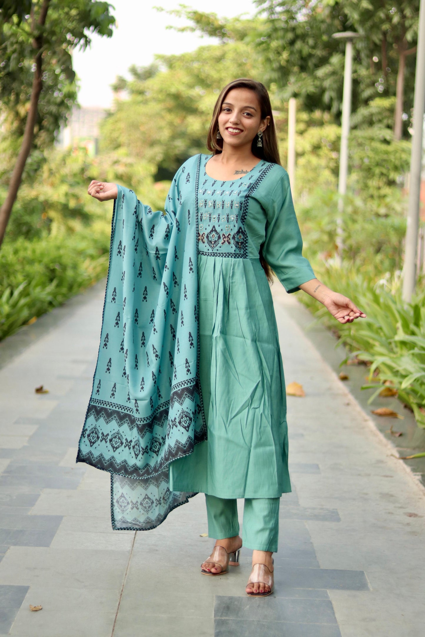 Roman Silk Ghera Kurta Set printed designer set