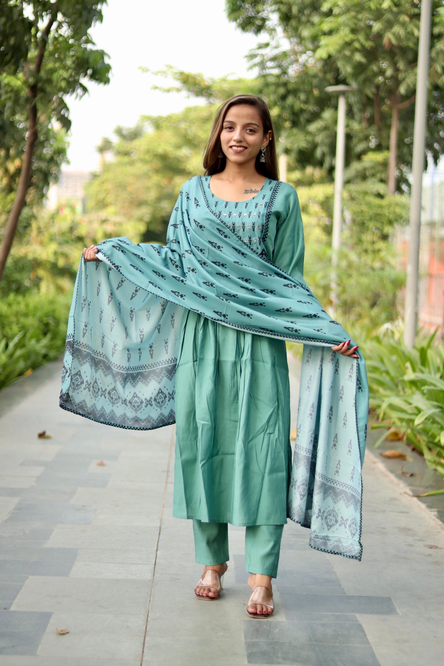 Roman Silk Ghera Kurta Set printed designer set
