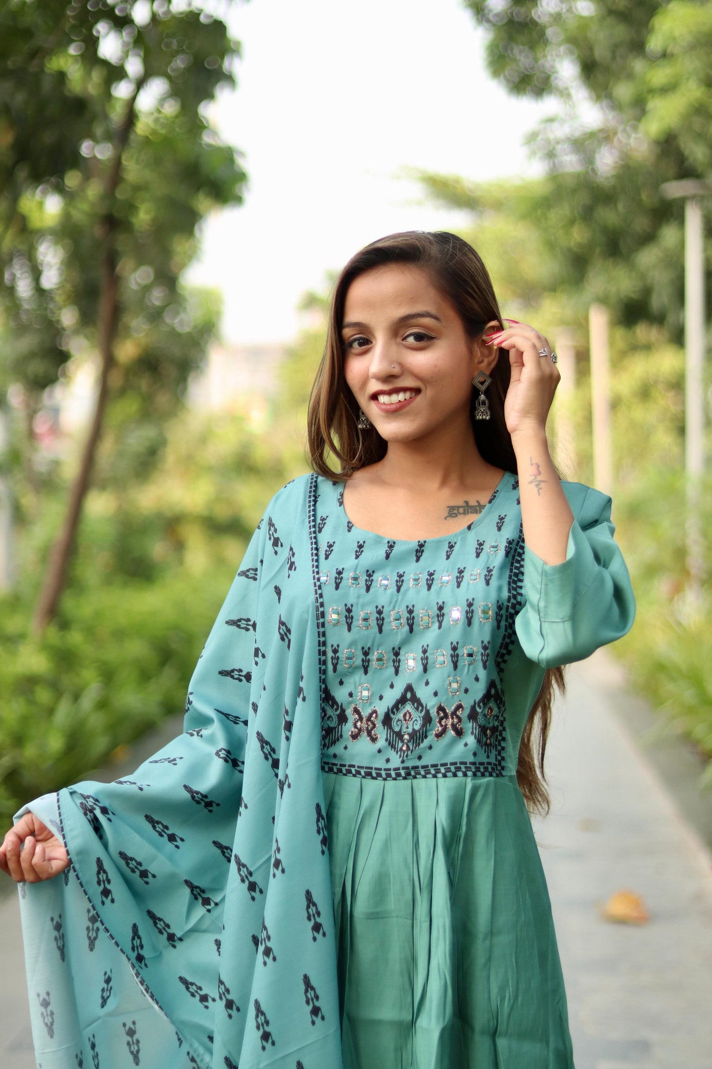 Roman Silk Ghera Kurta Set printed designer set