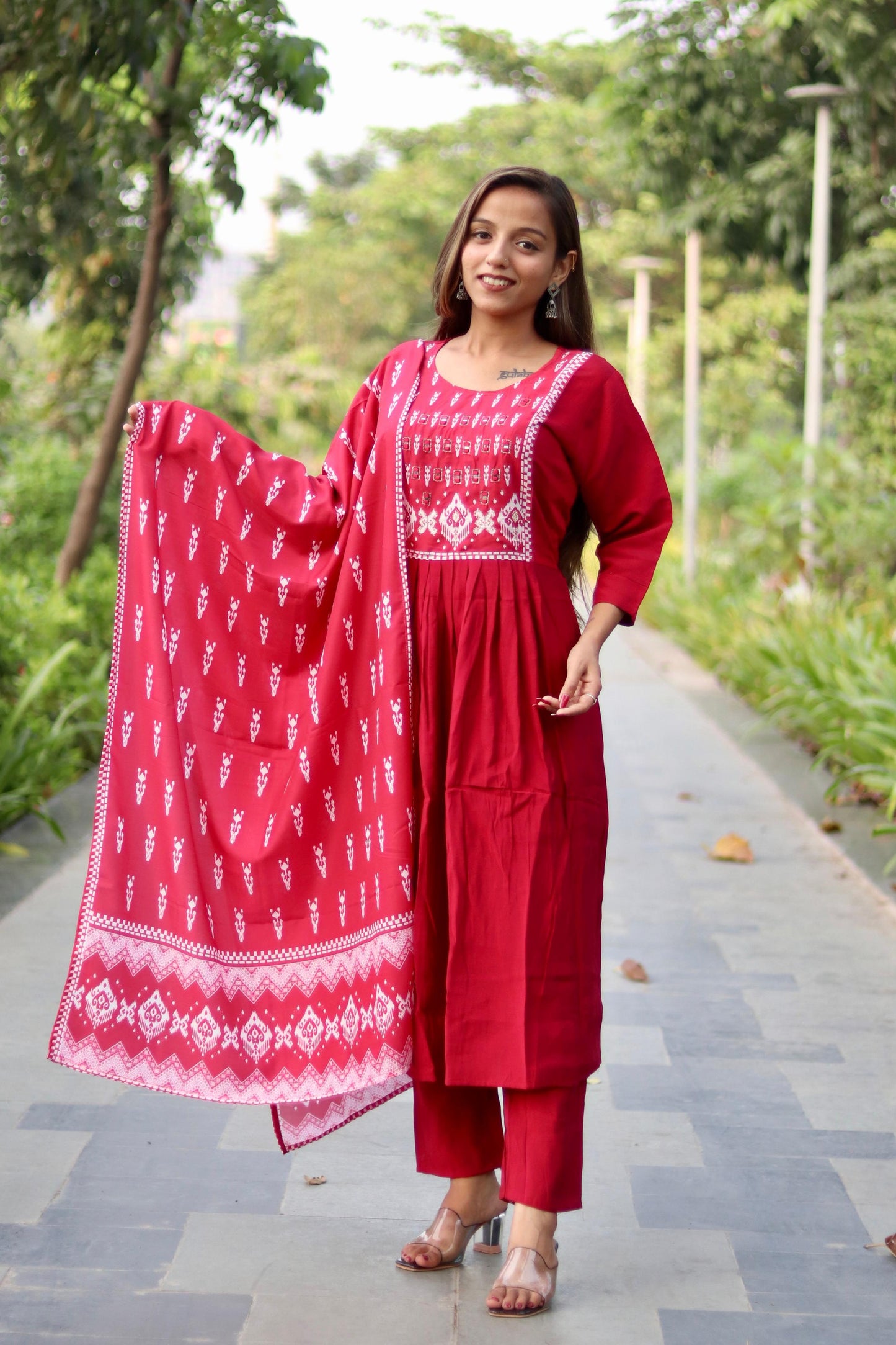 Roman Silk Ghera Kurta Set printed designer set