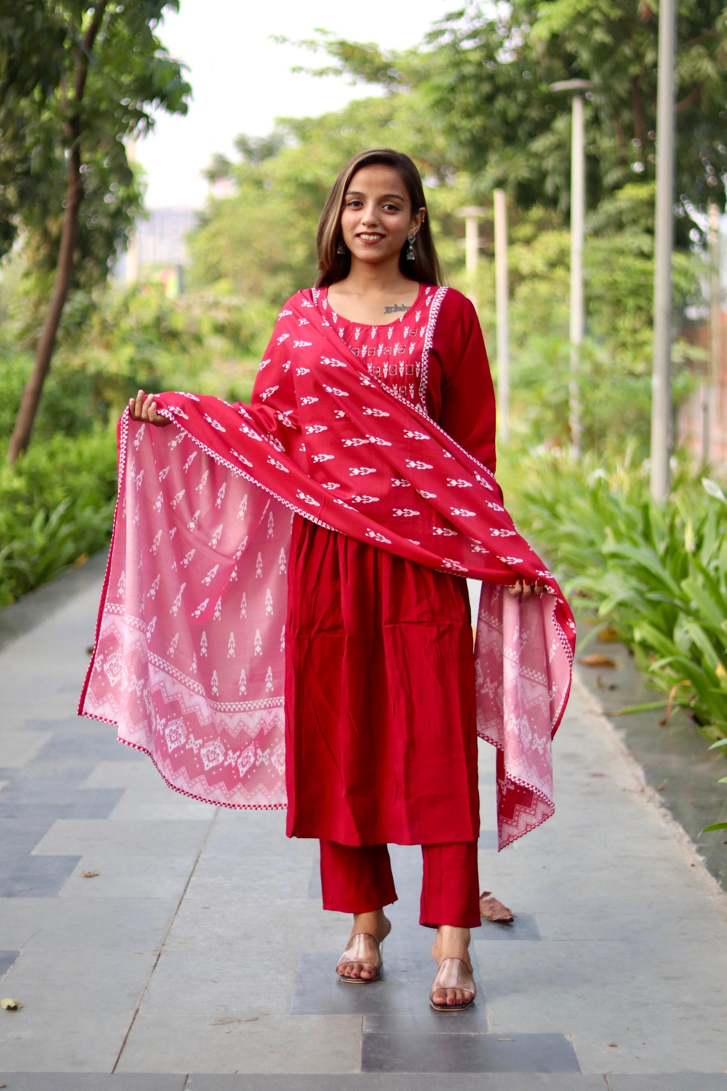 Roman Silk Ghera Kurta Set printed designer set
