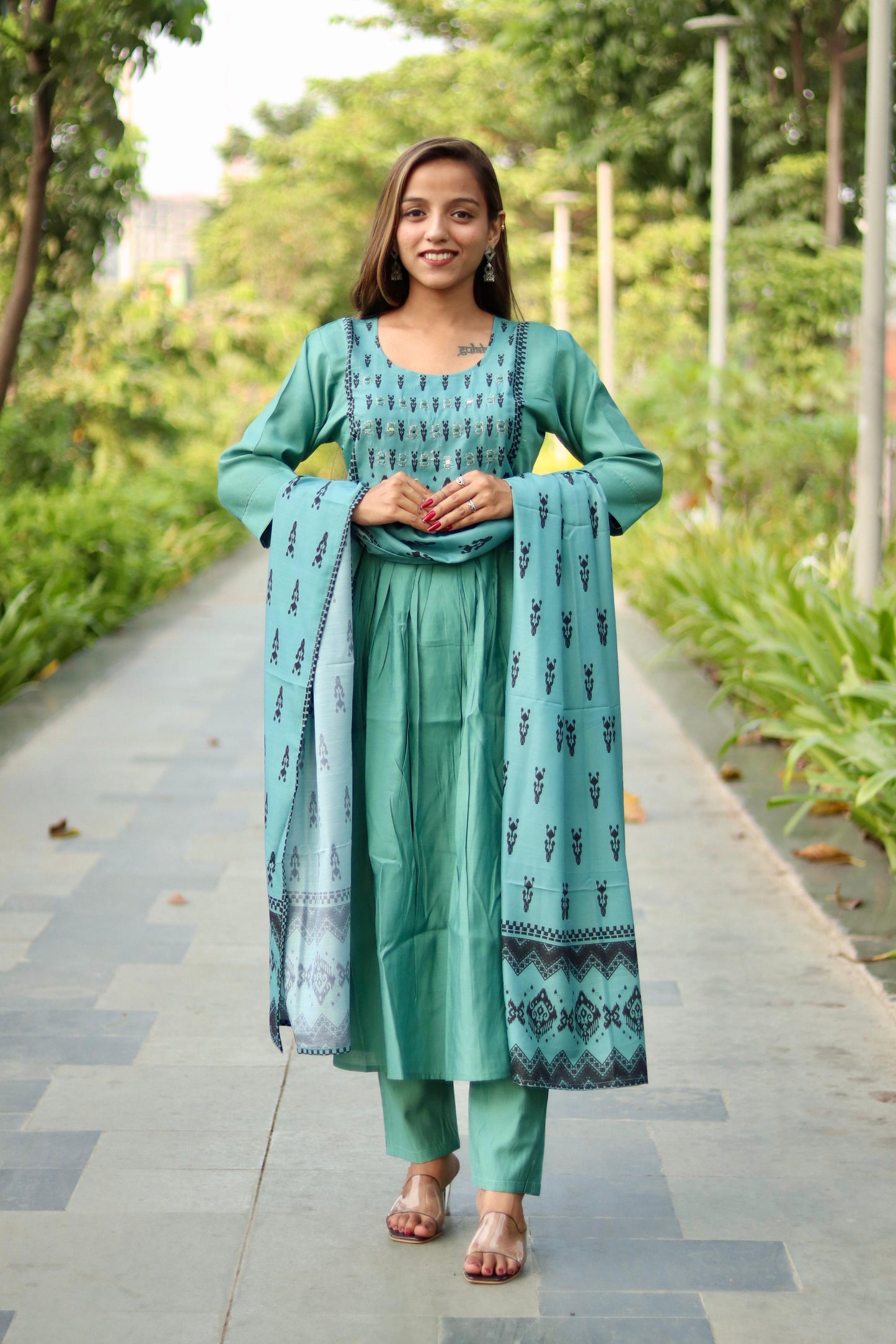 Roman Silk Ghera Kurta Set printed designer set