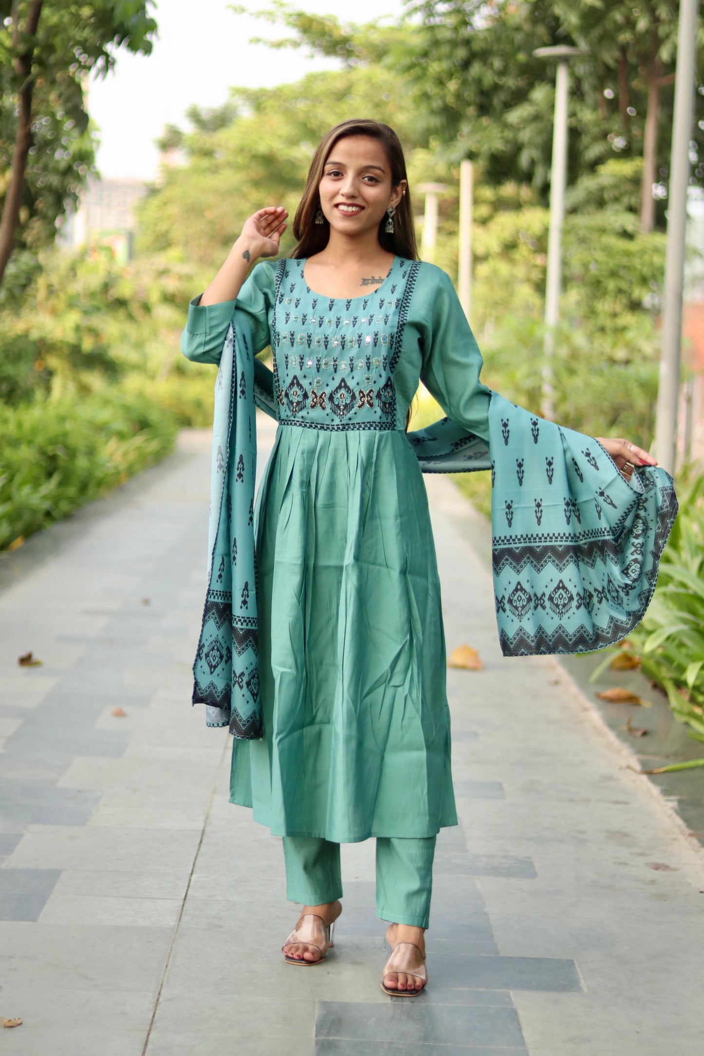 Roman Silk Ghera Kurta Set printed designer set