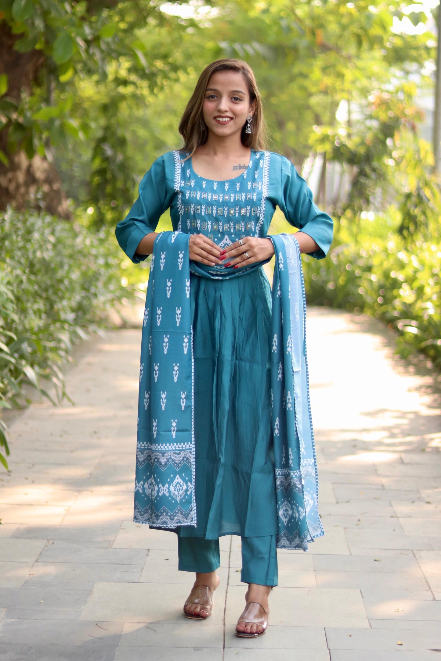 Roman Silk Ghera Kurta Set printed designer set