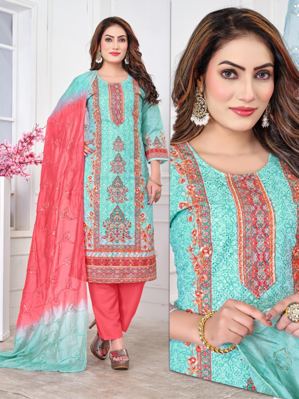 Vibrant Cotton Chicken Printed Kurti Set