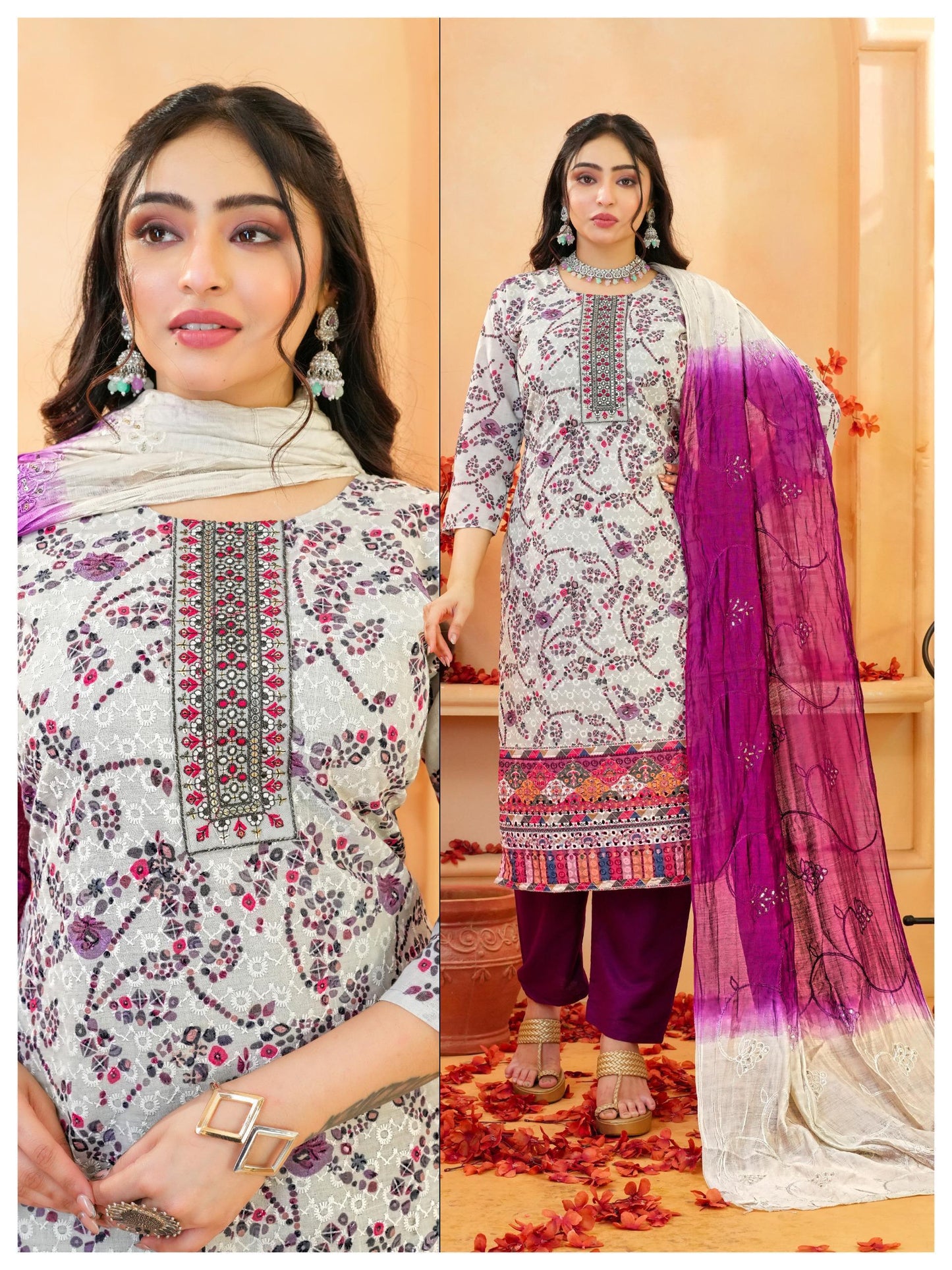 Vibrant Cotton Chicken Printed Kurti Set