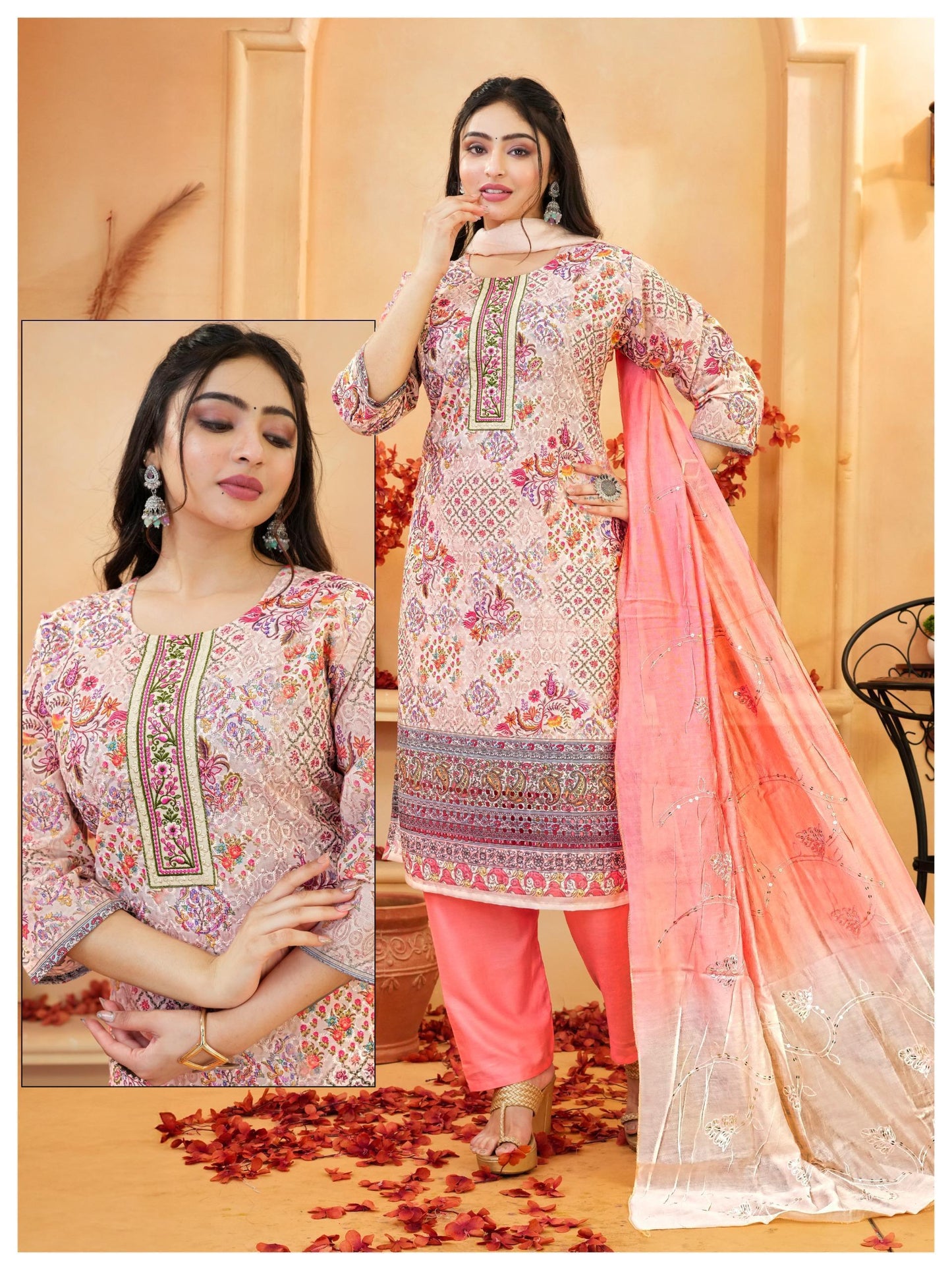 Vibrant Cotton Chicken Printed Kurti Set