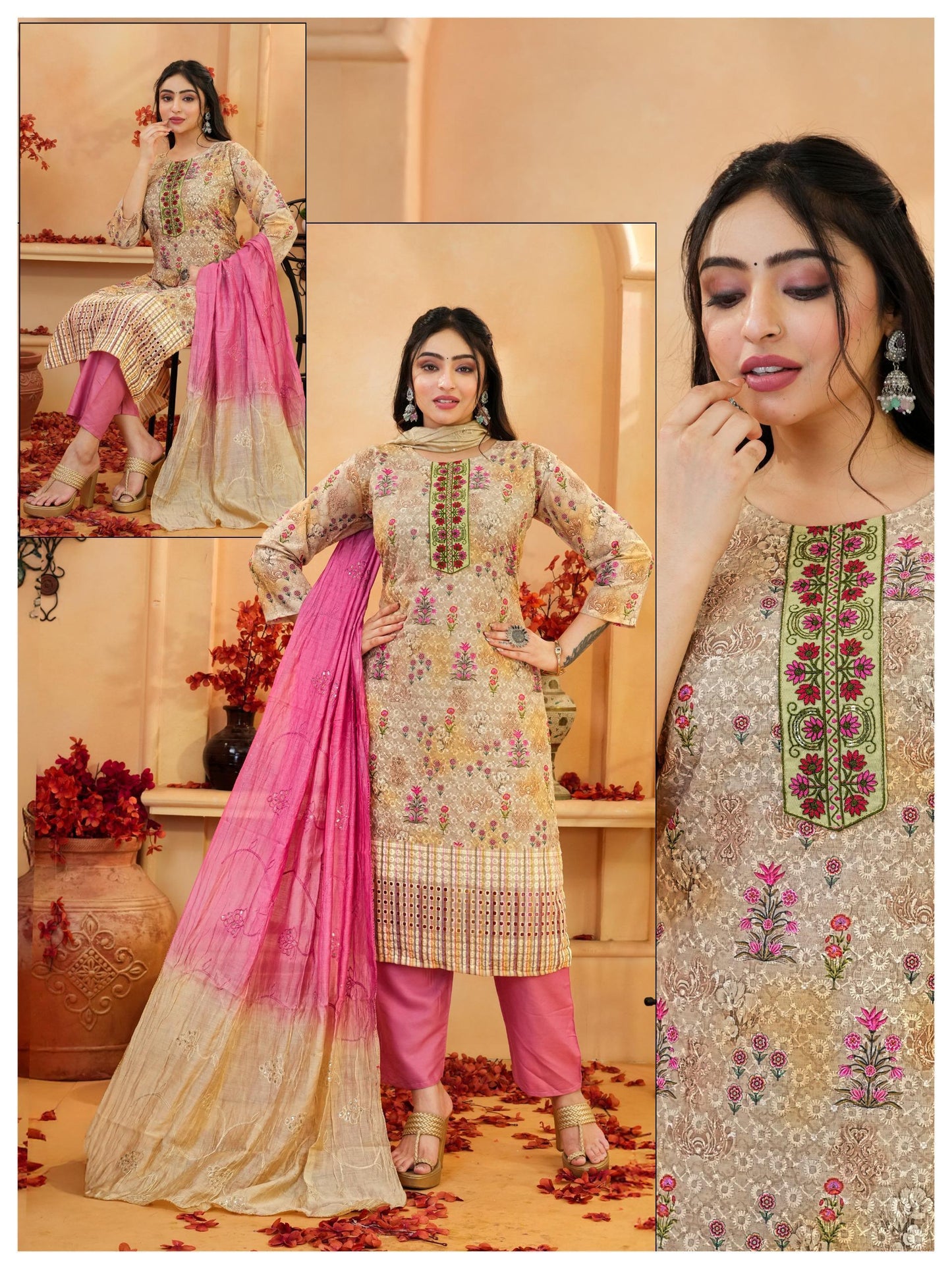 Vibrant Cotton Chicken Printed Kurti Set