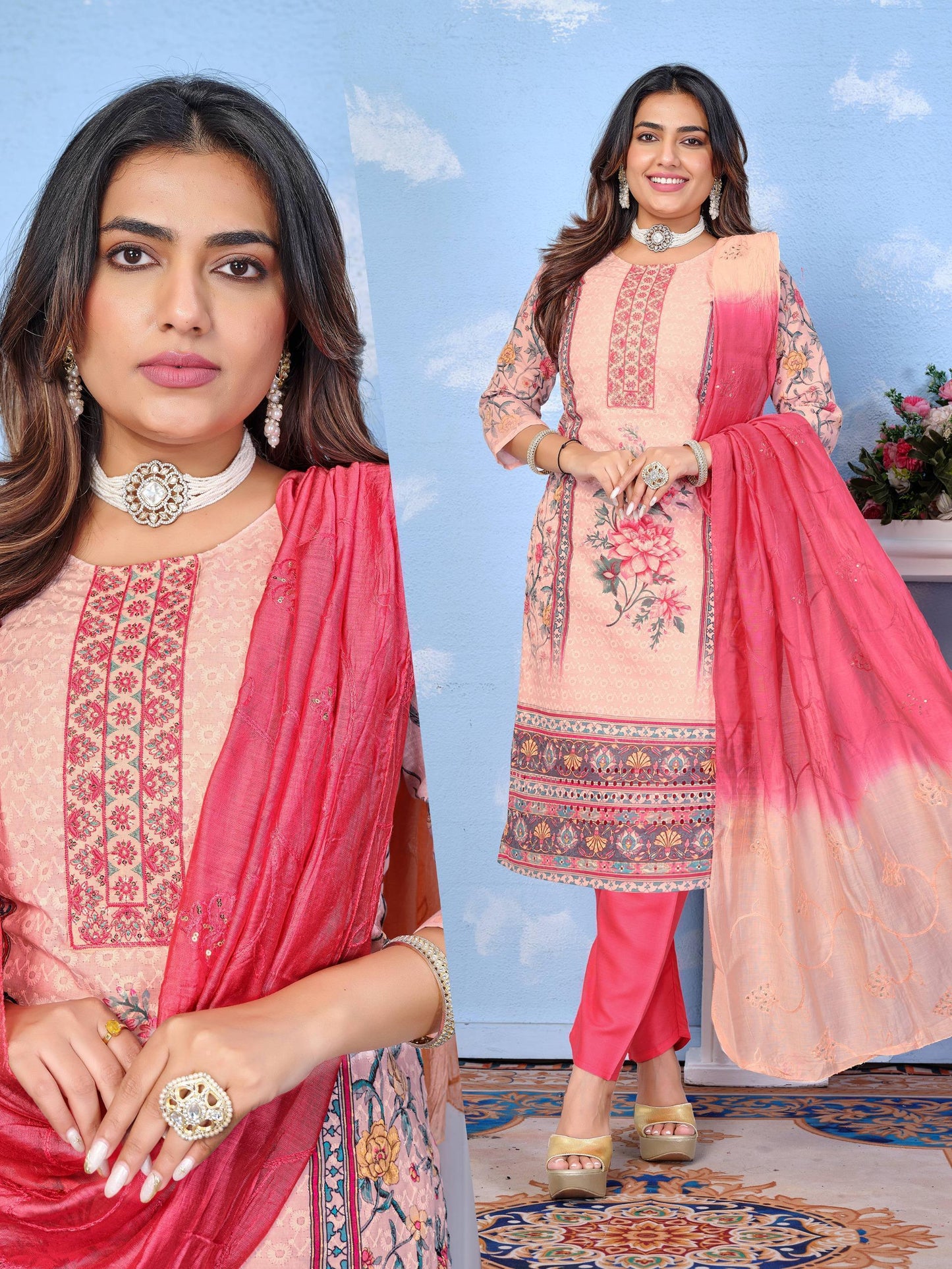 Vibrant Cotton Chicken Printed Kurti Set