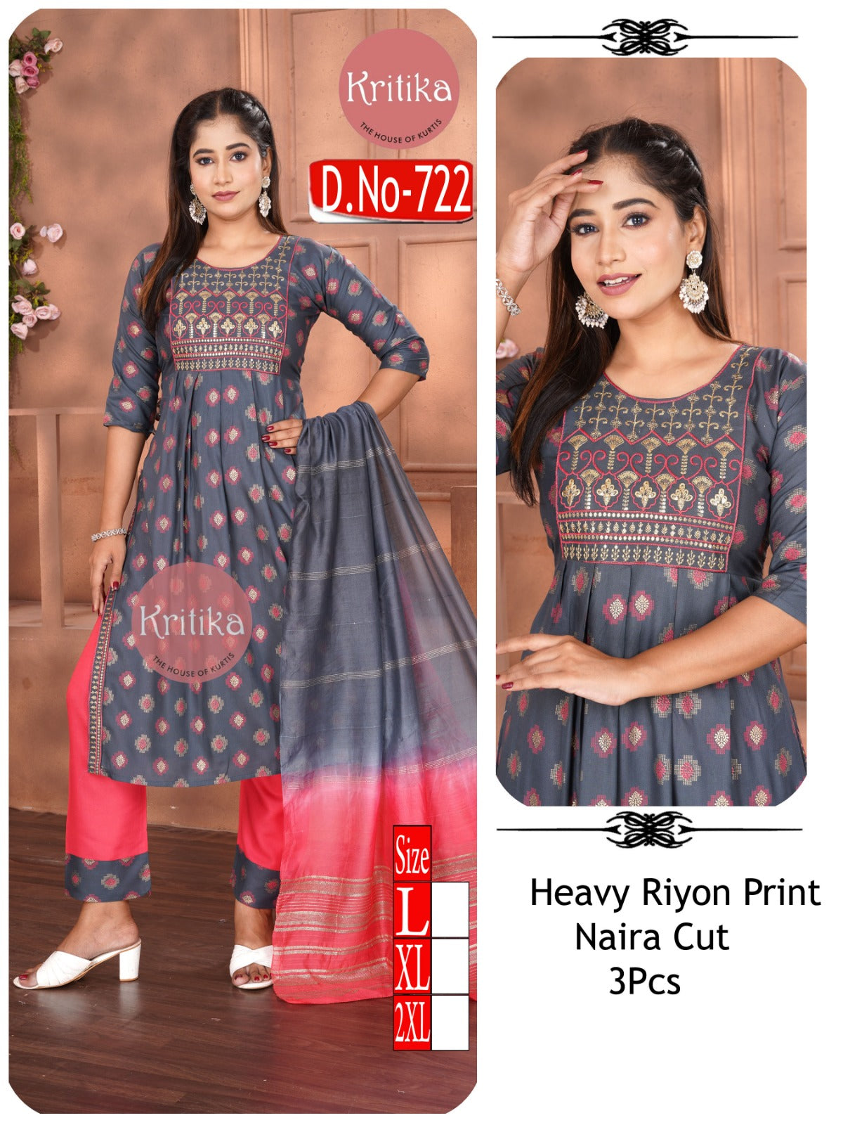 Elegant Reyon nayra Embroidered 3-Piece Suit Set