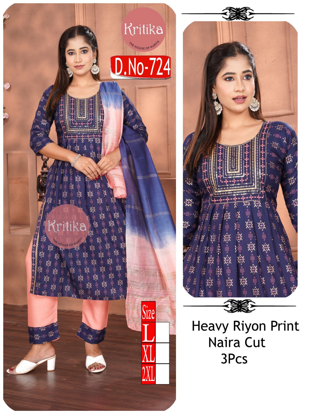 Elegant Reyon nayra Embroidered 3-Piece Suit Set
