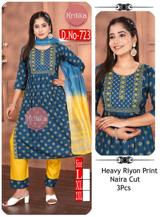 Elegant Reyon nayra Embroidered 3-Piece Suit Set
