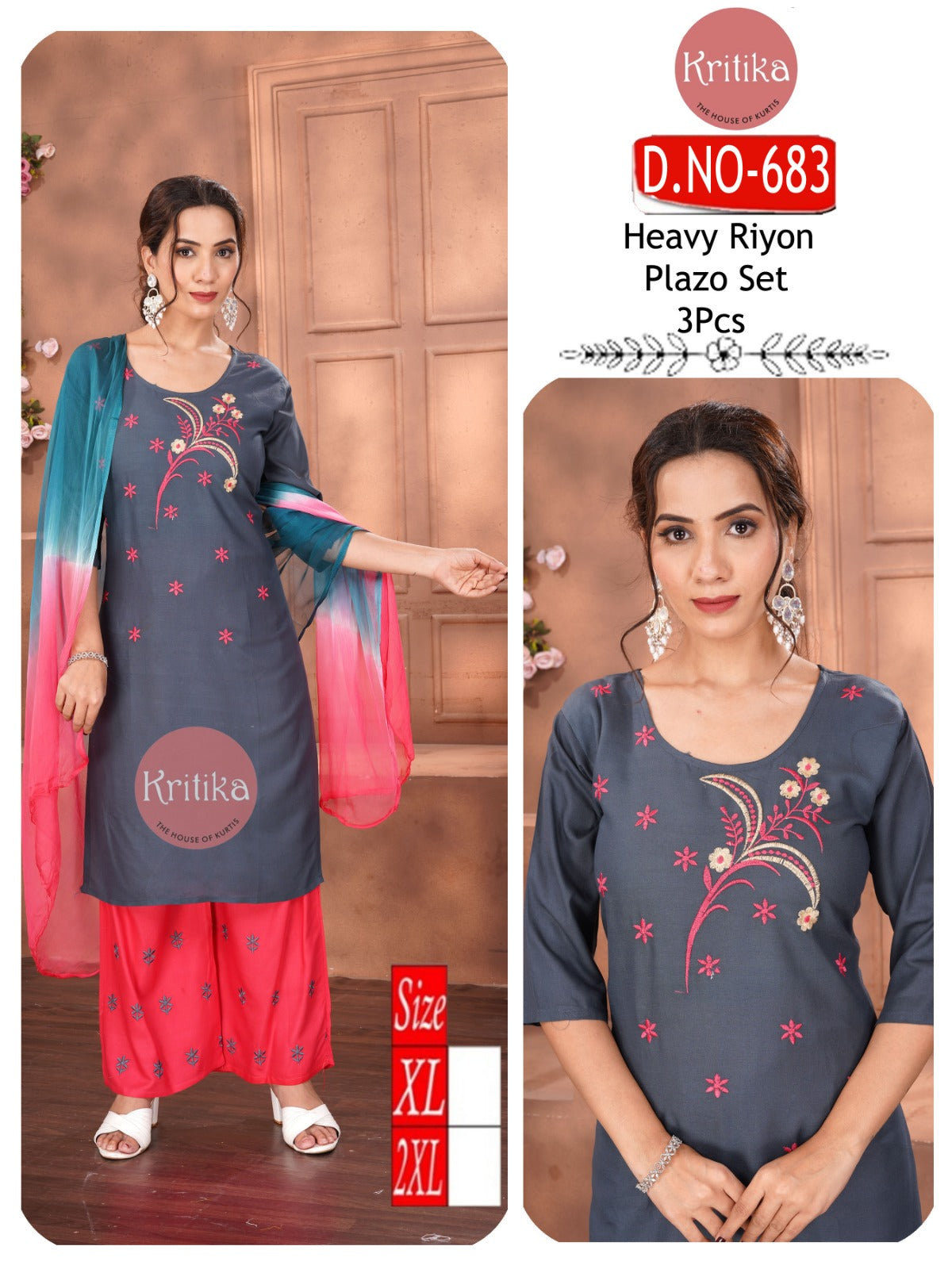 Upper embroidery NECK PLAZO SET