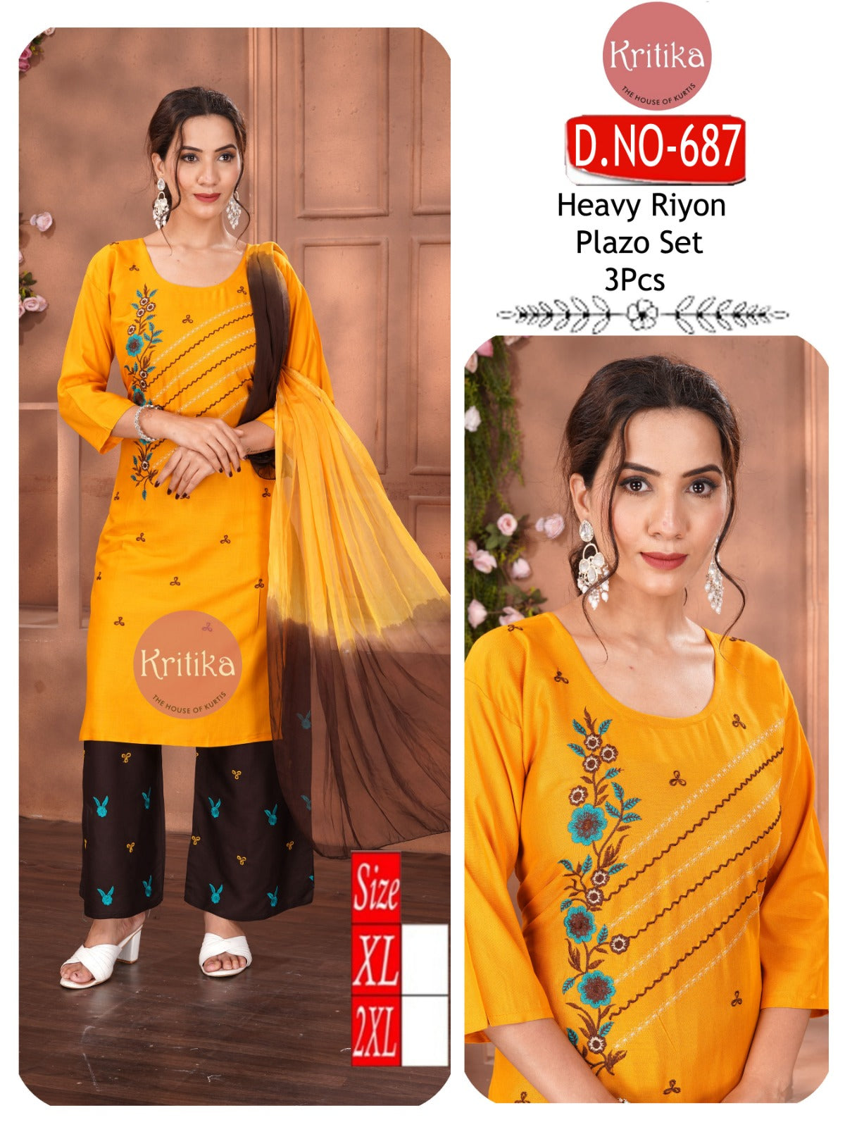 Upper embroidery NECK PLAZO SET