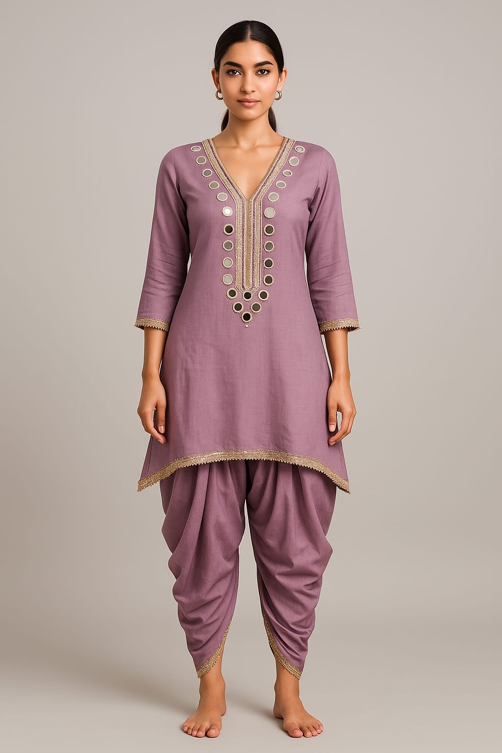 Elegant Roman Dhoti Set with Mirror & Gota Patti Work