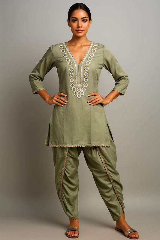 Elegant Roman Dhoti Set with Mirror & Gota Patti Work