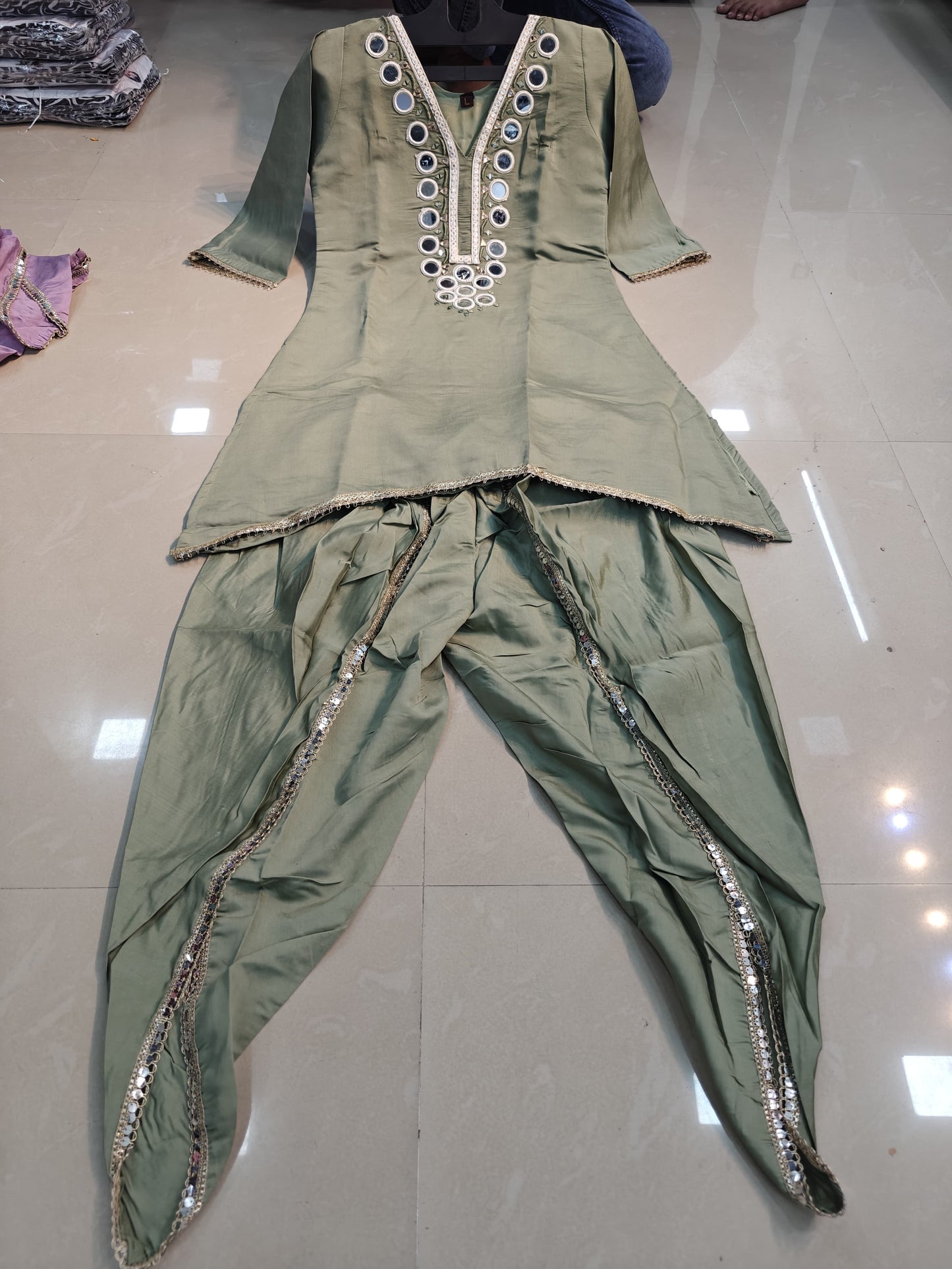 Elegant Roman Dhoti Set with Mirror & Gota Patti Work