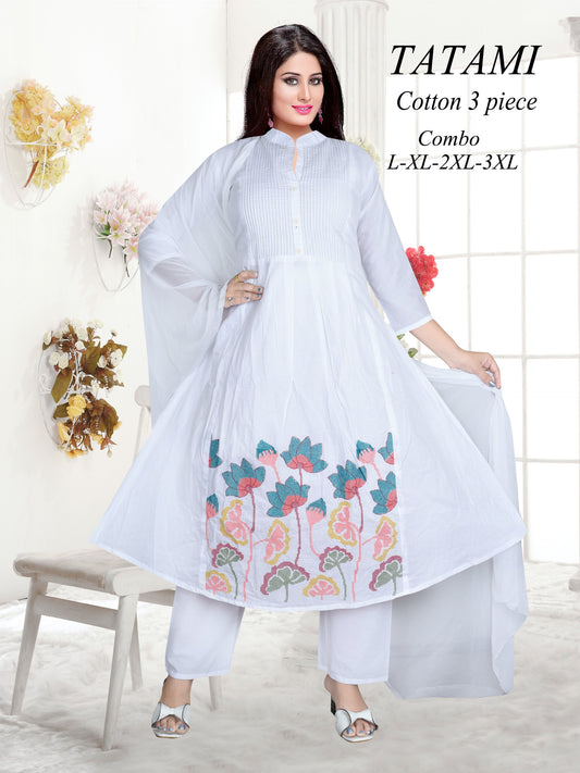 Beautiful Cotton Frock Tulip Embroided kurti 3pc set