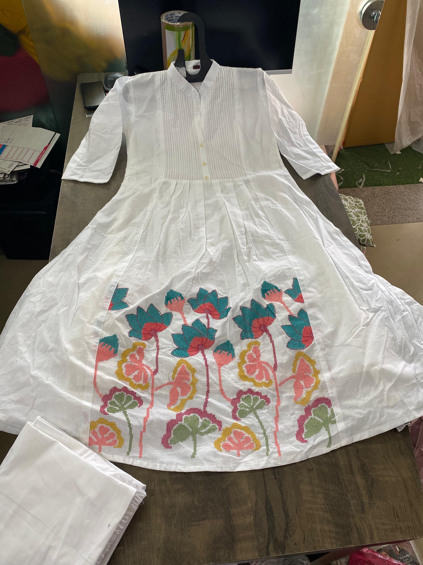 Beautiful Cotton Frock Tulip Embroided kurti 3pc set