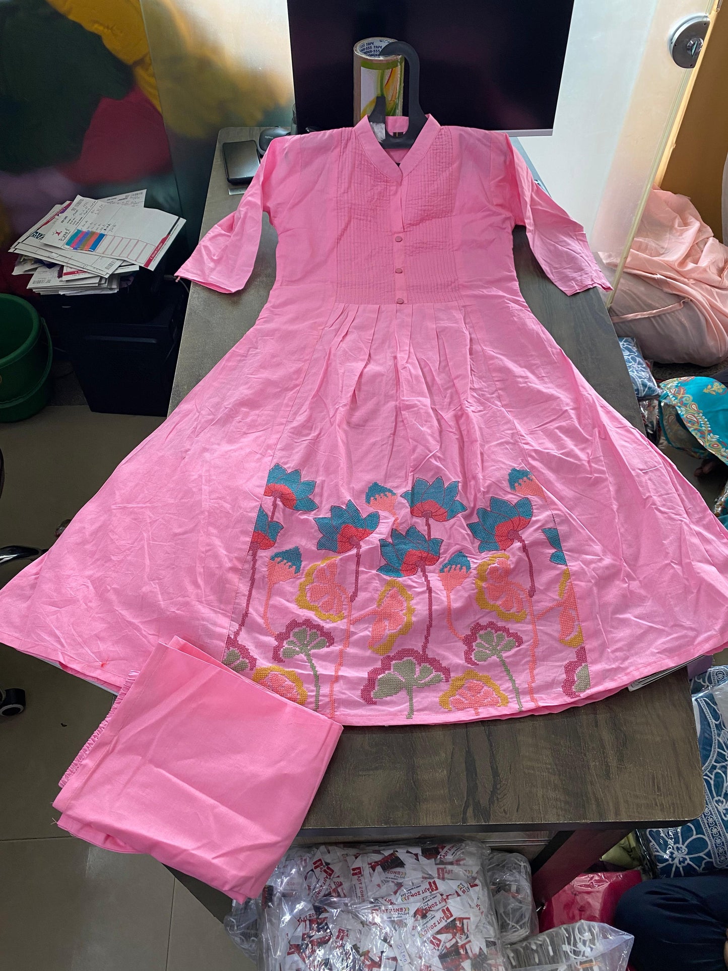 Beautiful Cotton Frock Tulip Embroided kurti 3pc set