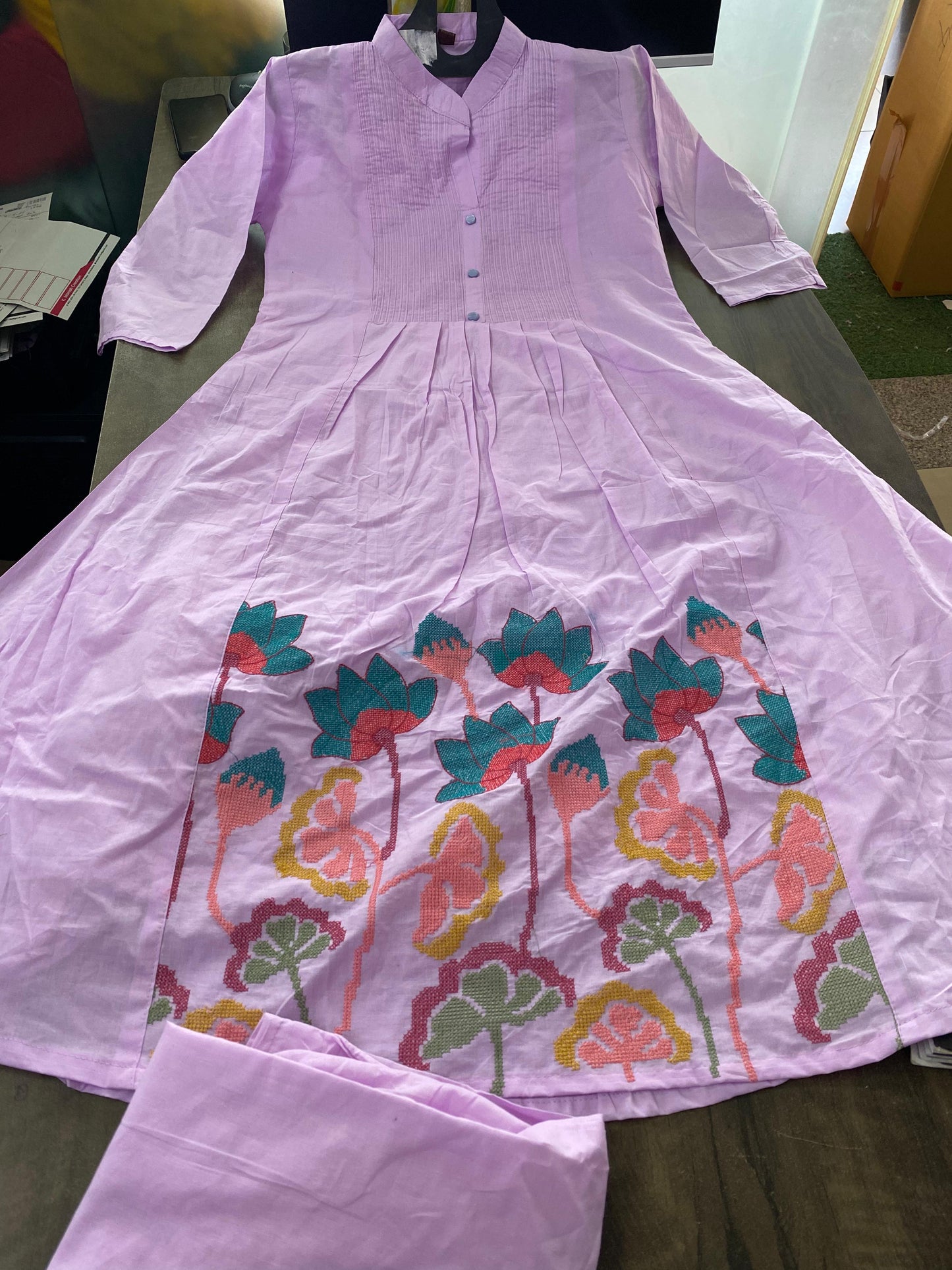 Beautiful Cotton Frock Tulip Embroided kurti 3pc set